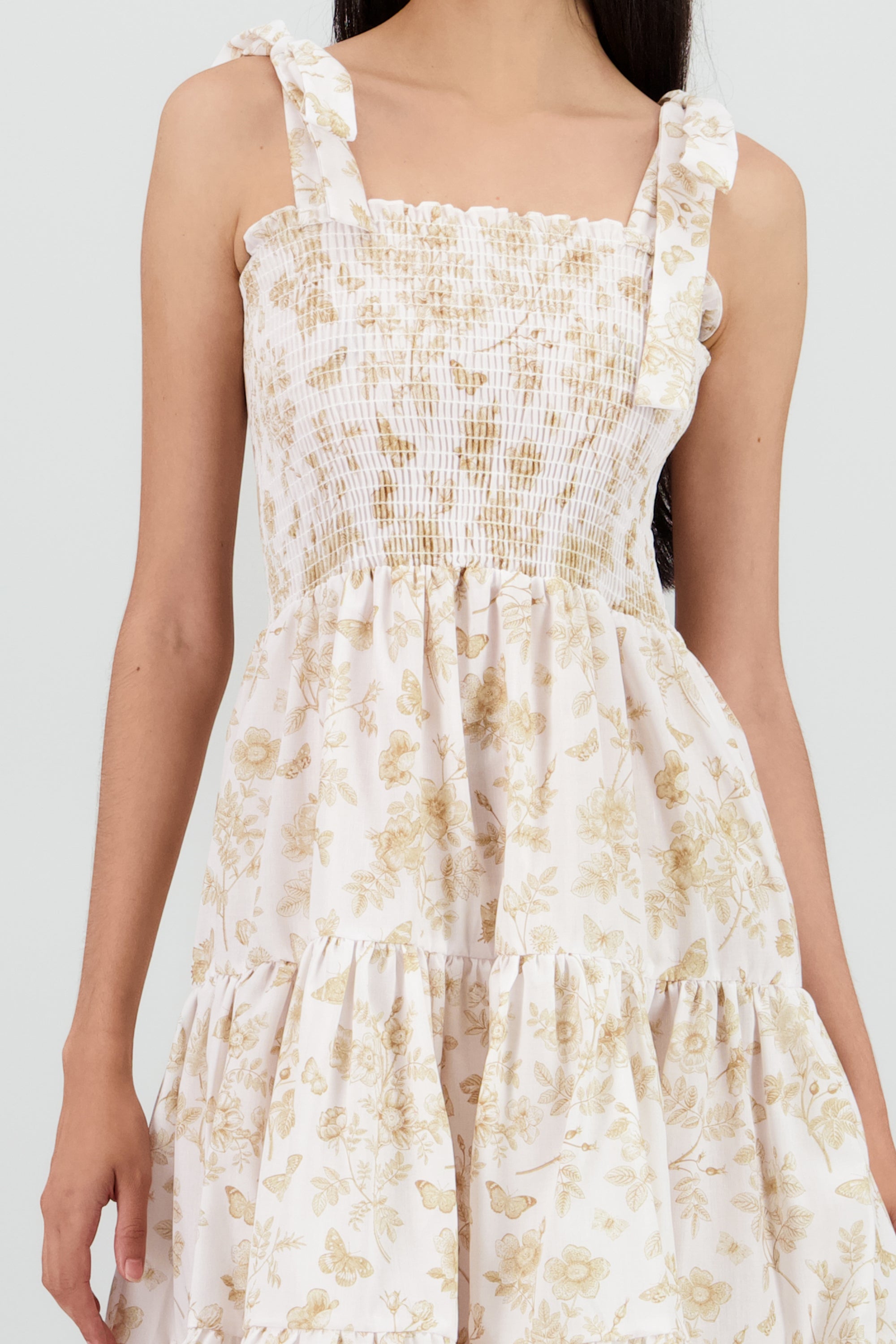 Vestido estampado flores olanes BEIGE