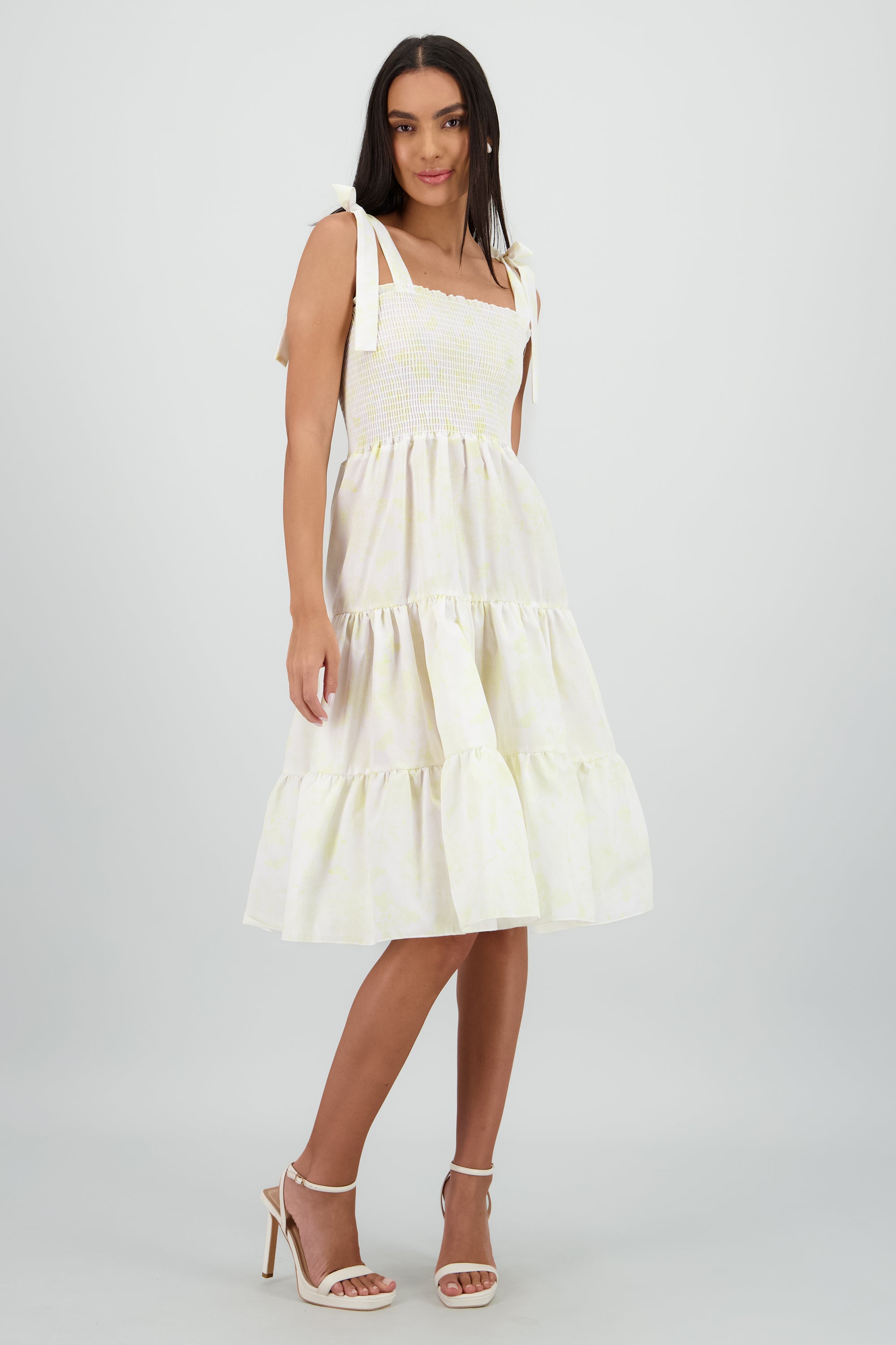Vestido estampado flores olanes AMARILLO COMBO