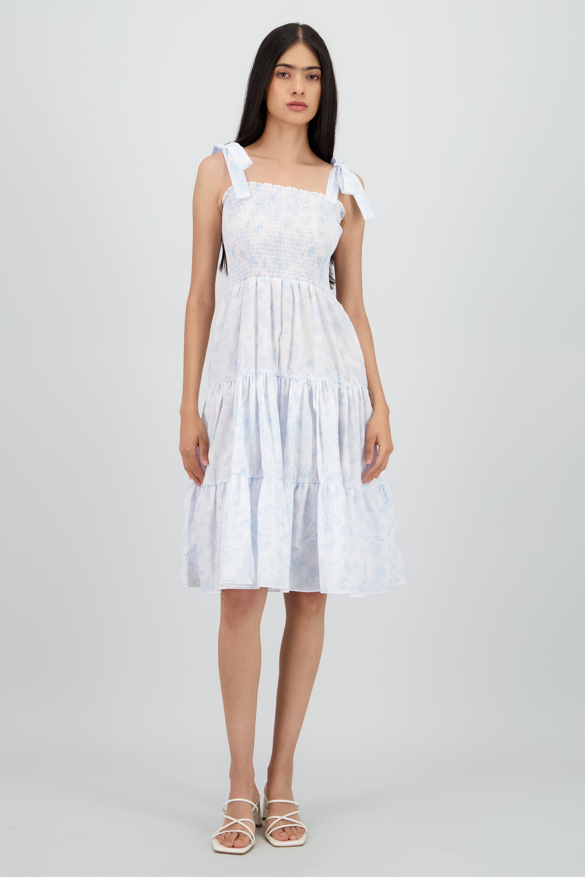 Vestido estampado flores olanes AZUL CIELO