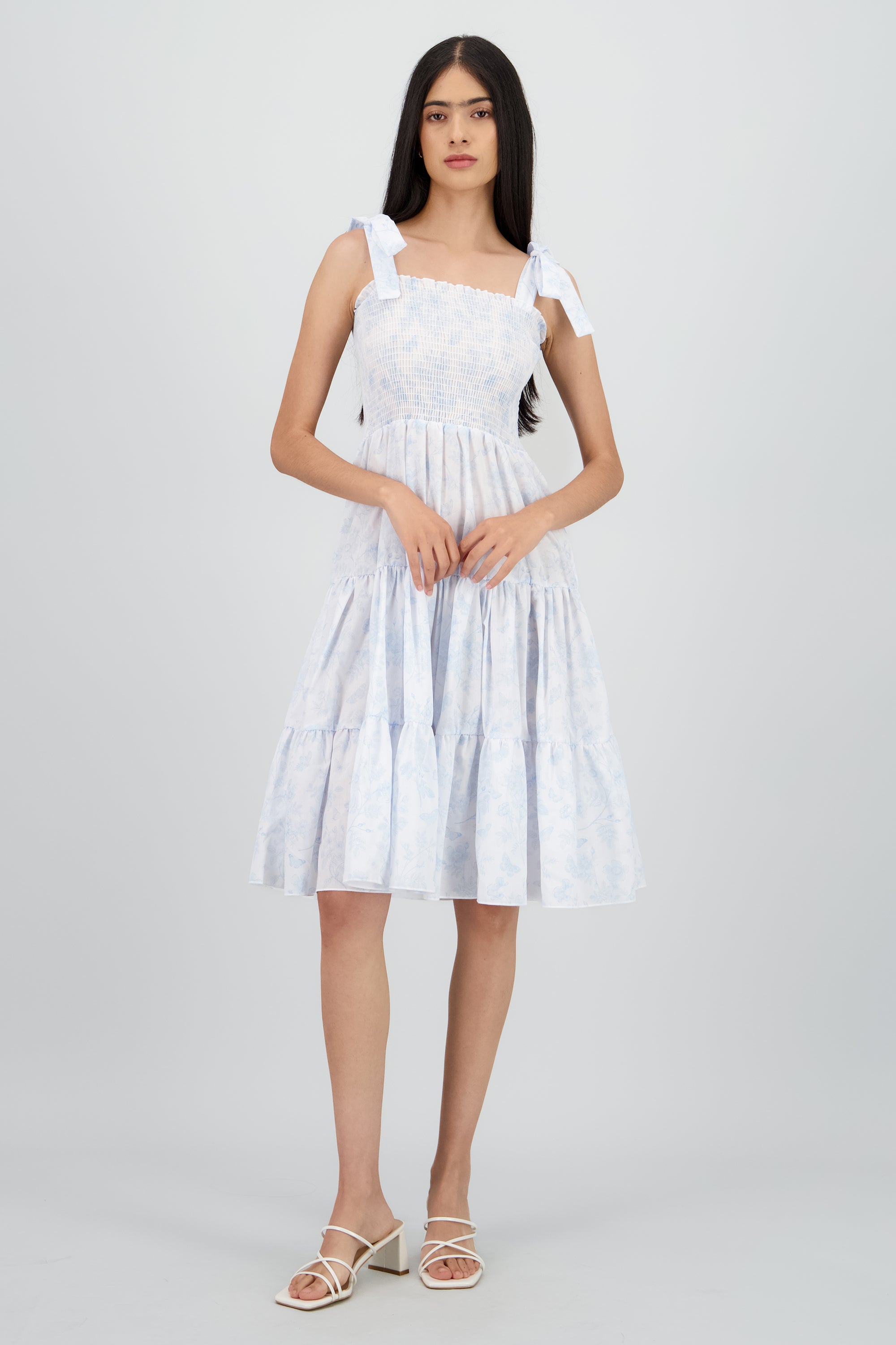 Vestido estampado flores olanes AZUL CIELO