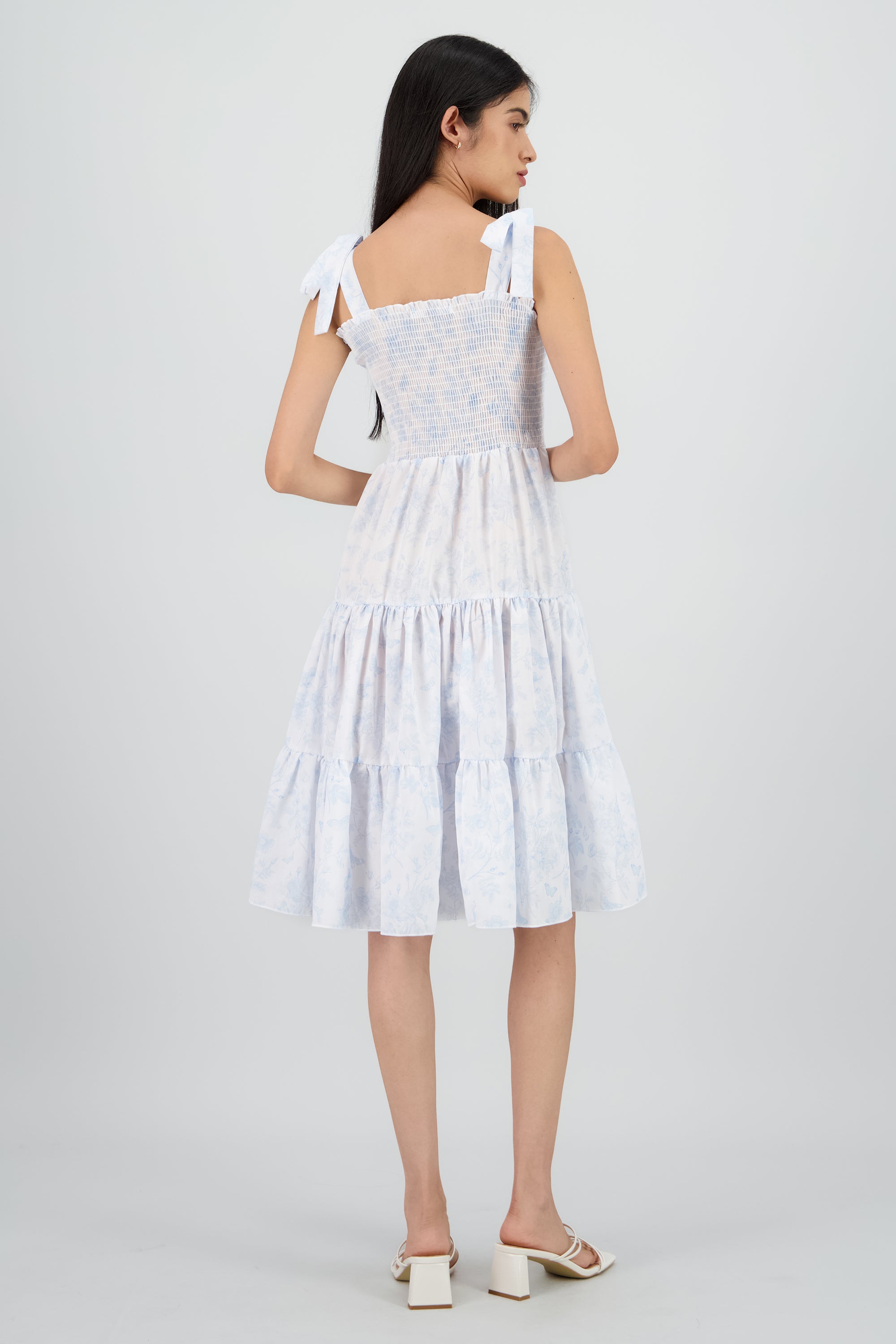 Vestido estampado flores olanes AZUL CIELO