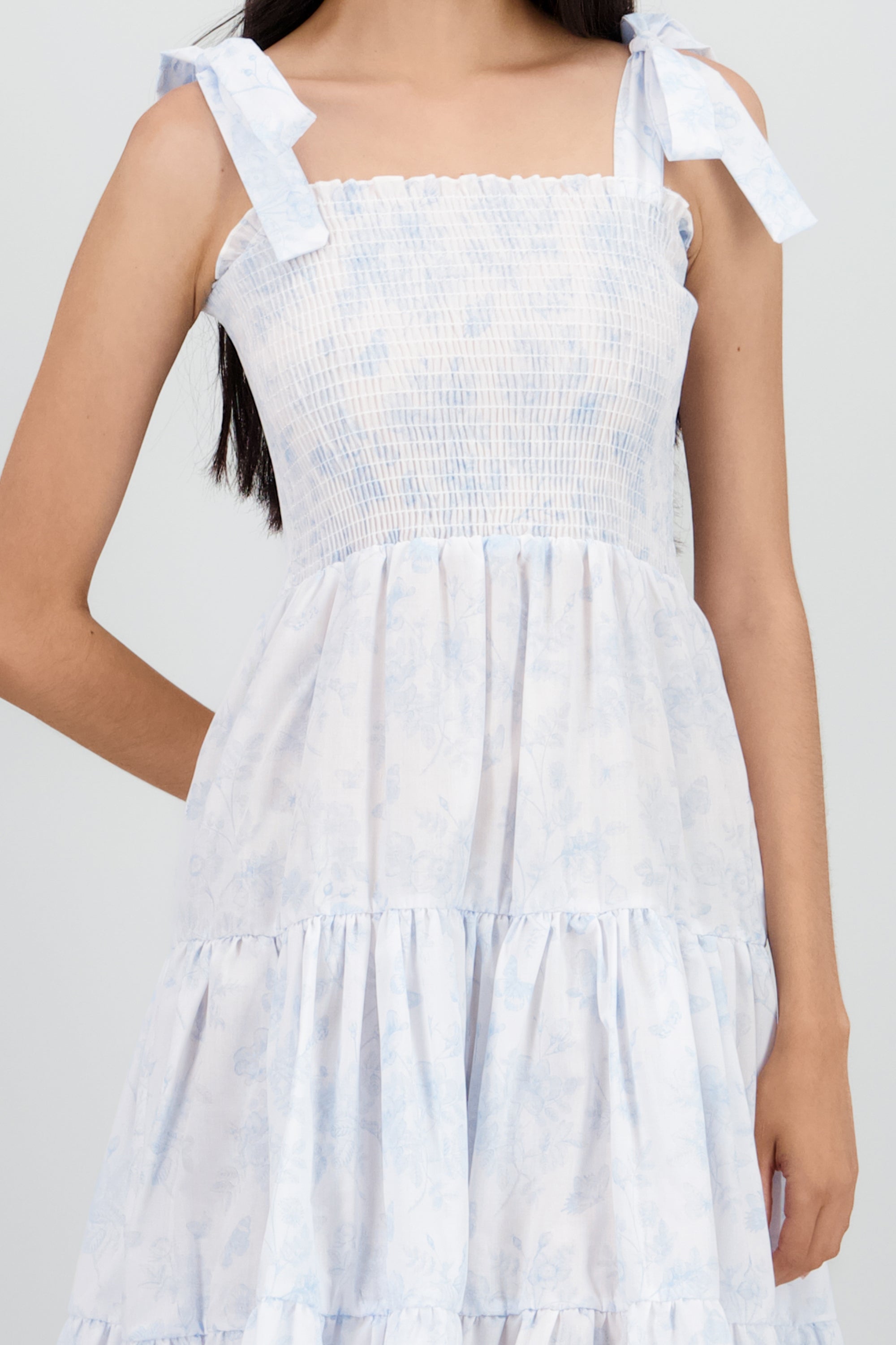 Vestido estampado flores olanes AZUL CIELO