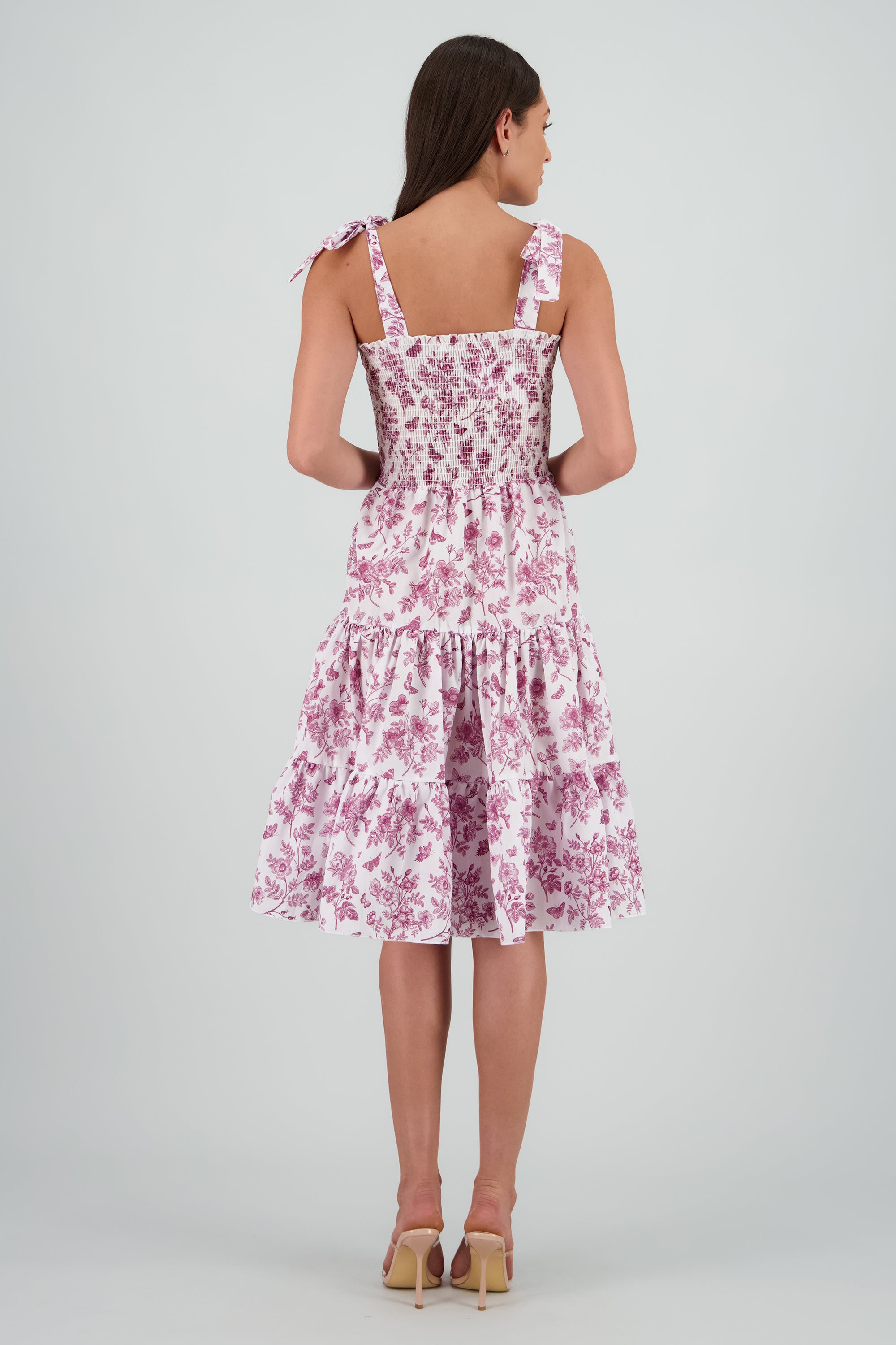 Vestido estampado flores olanes CIRUELA