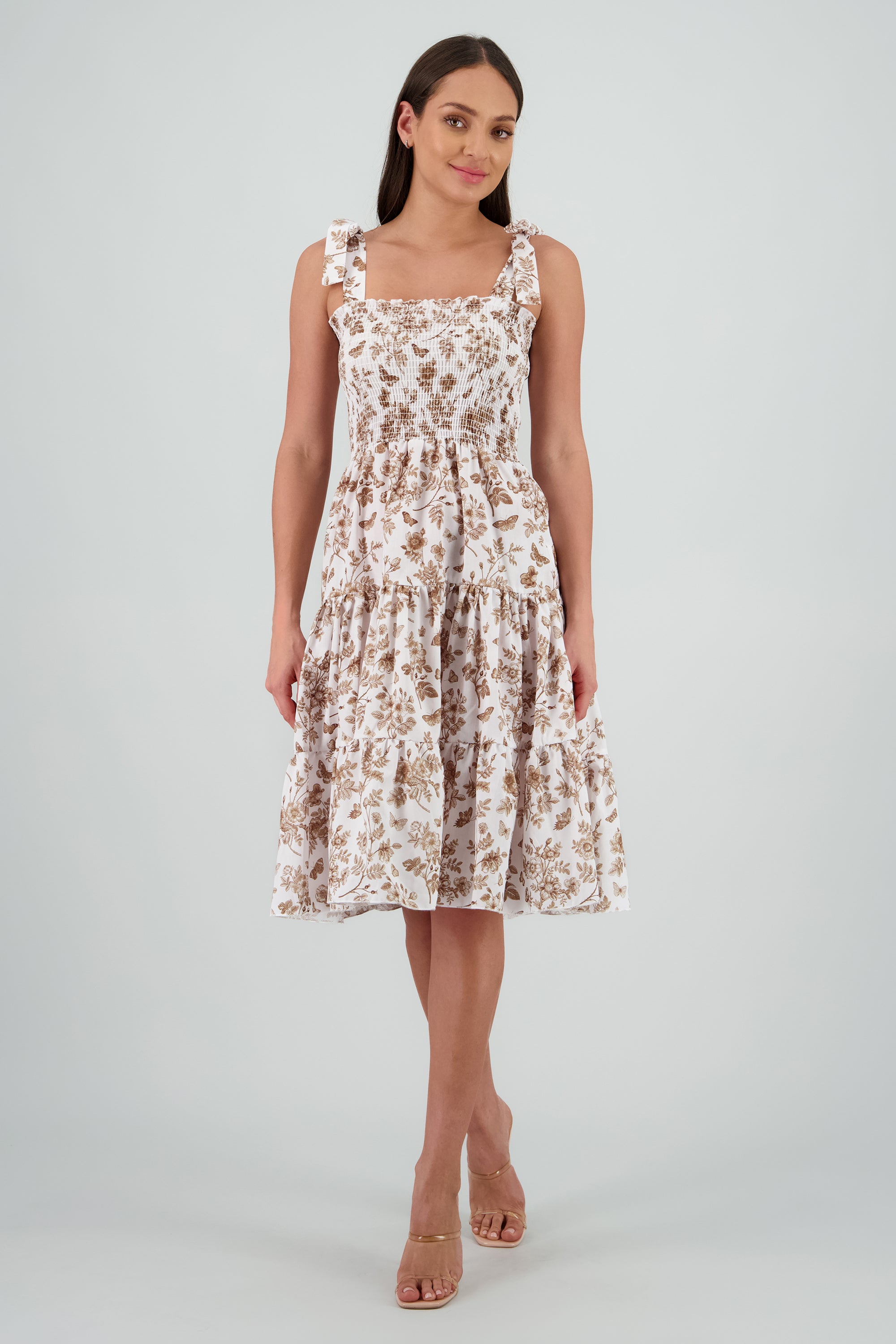 Vestido estampado flores olanes CAFE COMBO