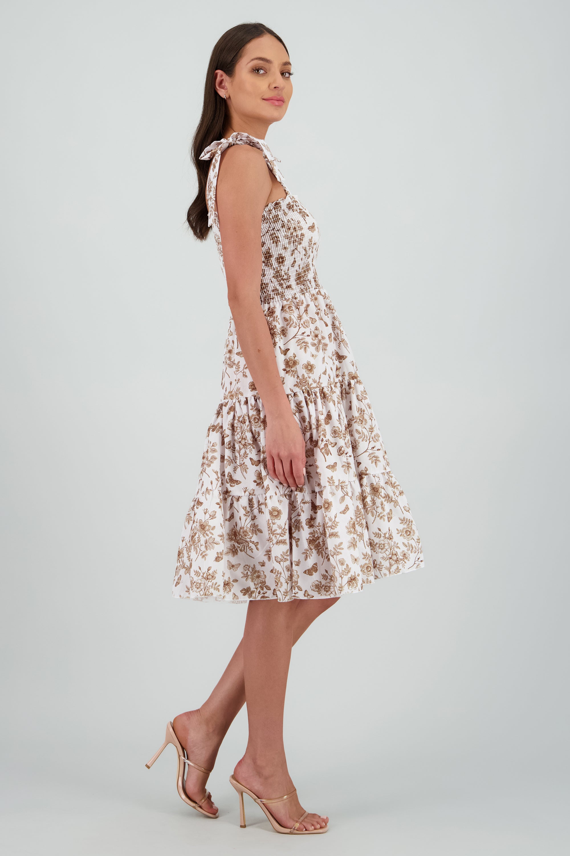 Vestido estampado flores olanes CAFE COMBO