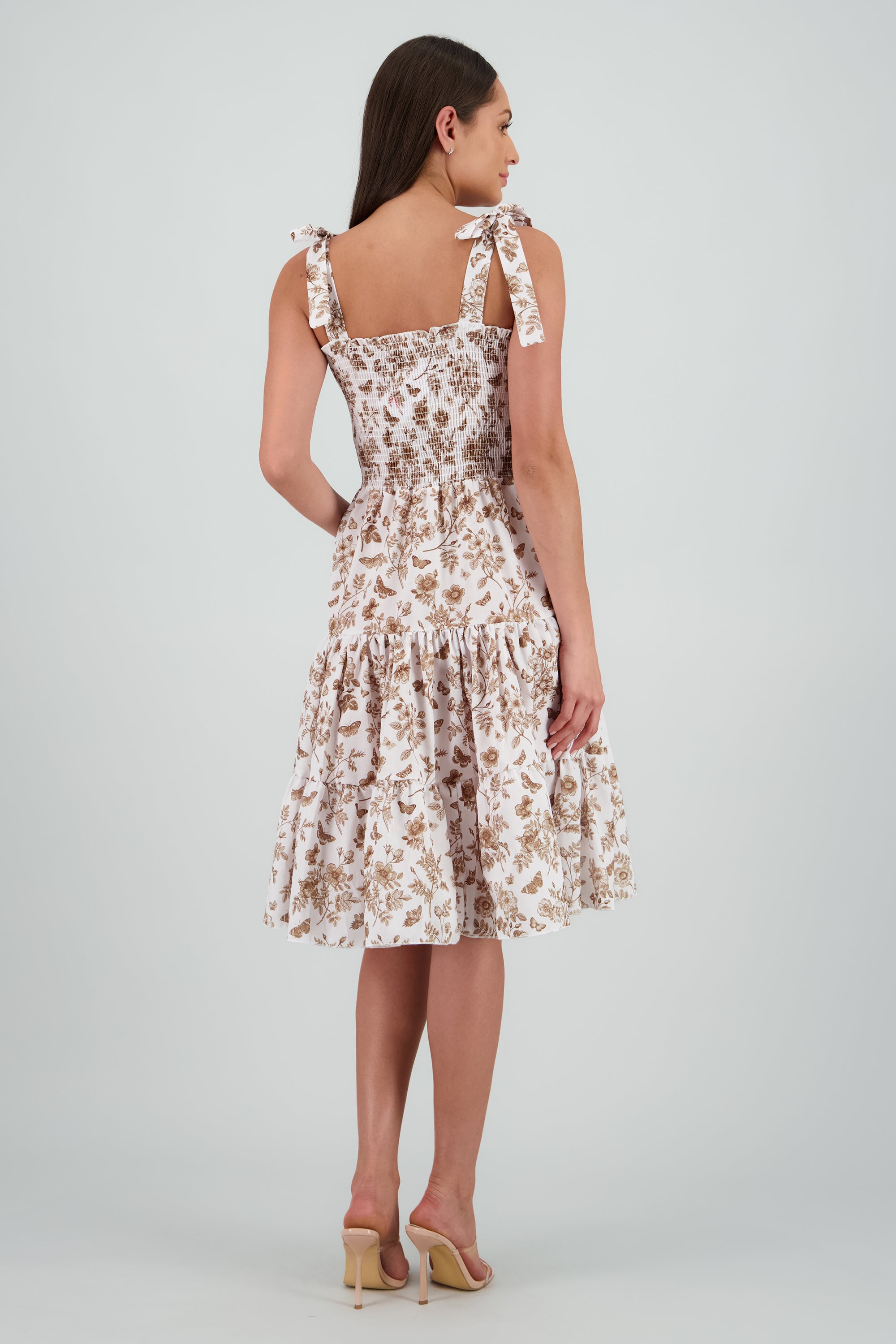 Vestido estampado flores olanes CAFE COMBO