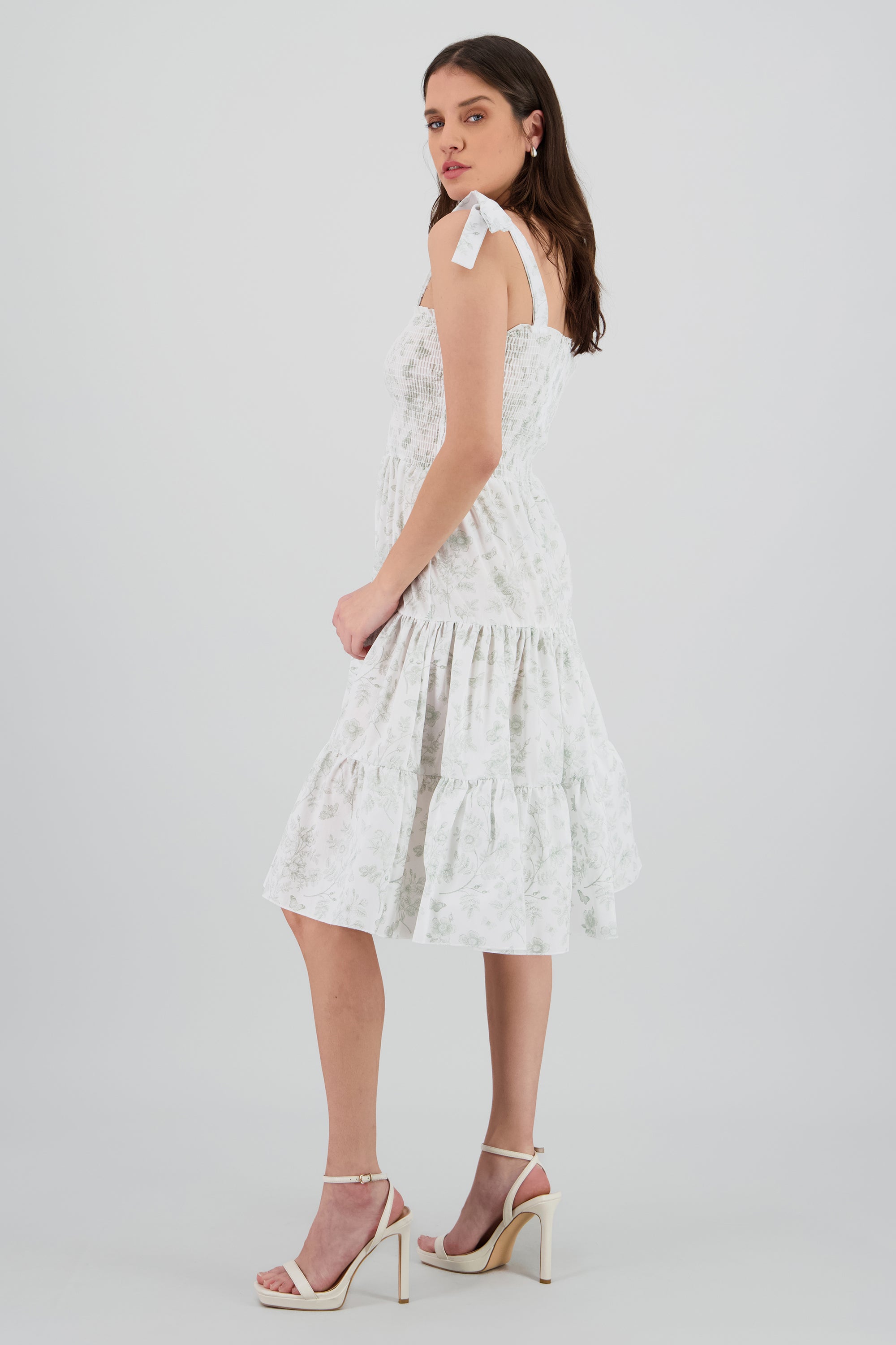 Vestido estampado flores olanes VERDE COMBO