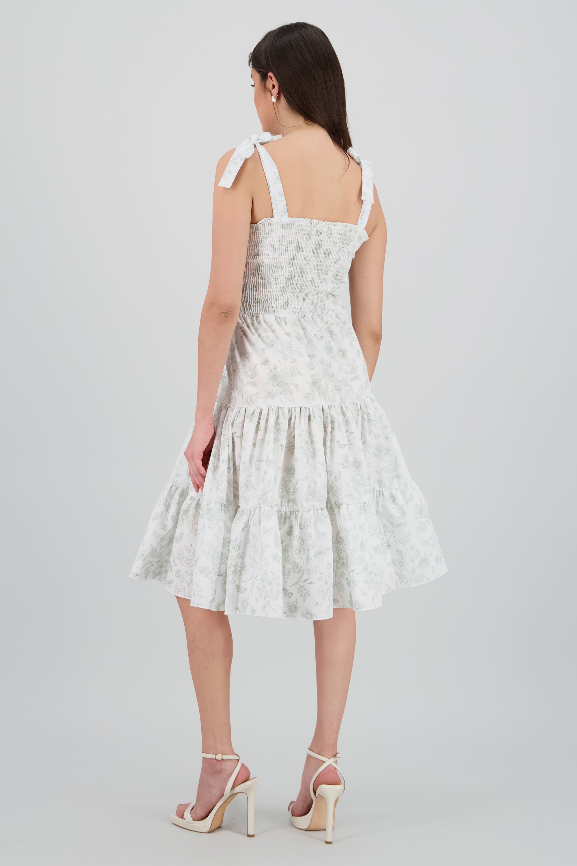 Vestido estampado flores olanes VERDE COMBO