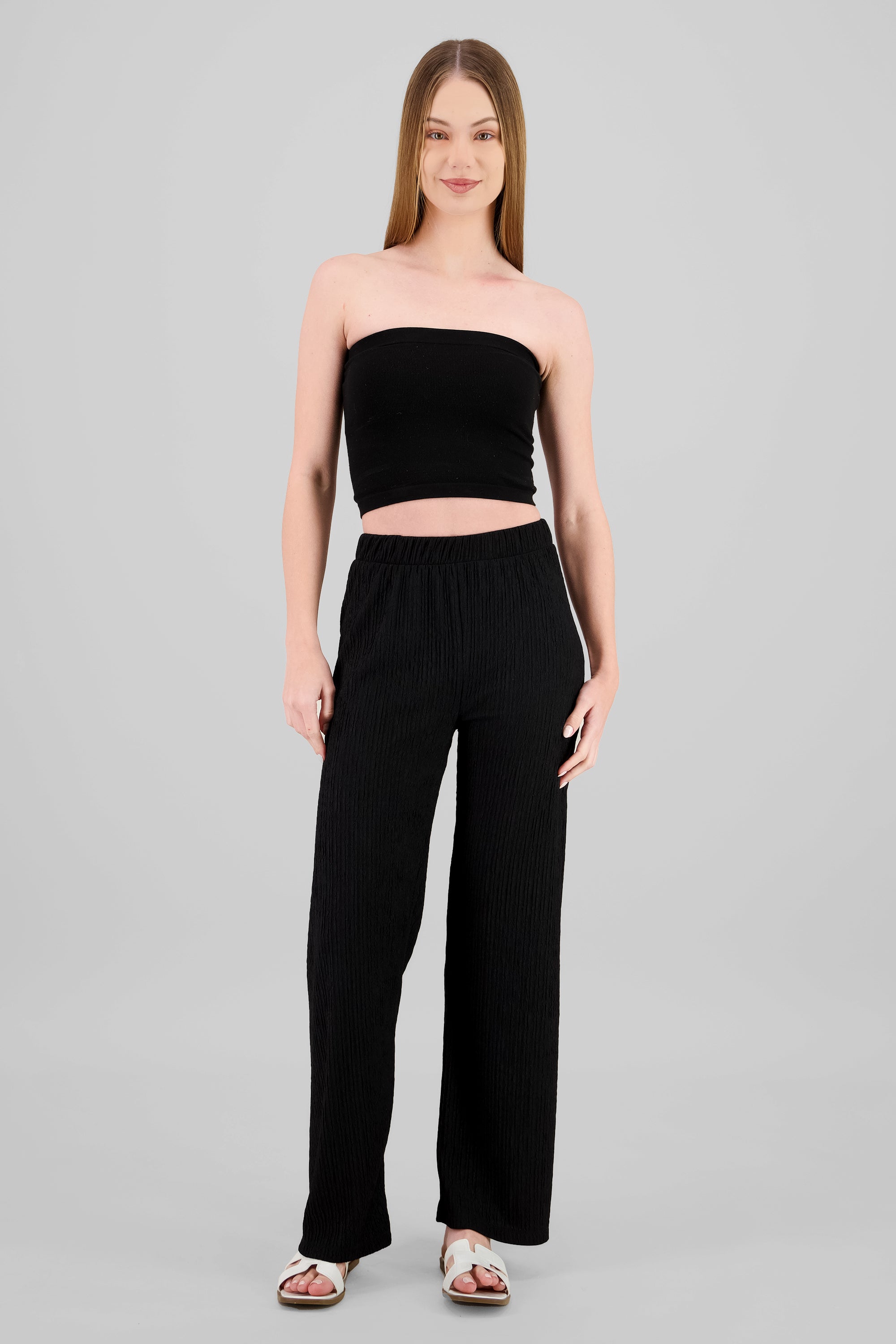 Pantalon fluido textura NEGRO