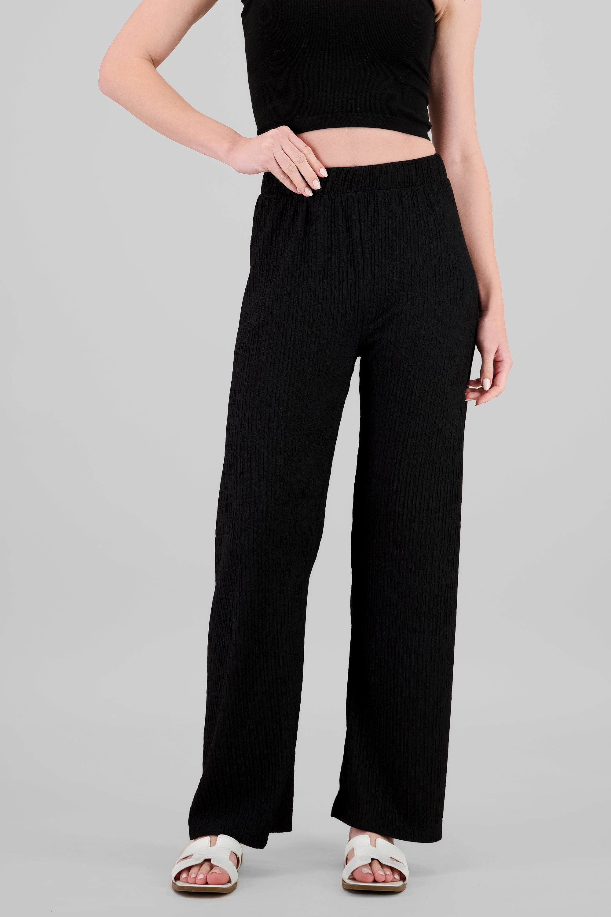 Pantalon fluido textura NEGRO