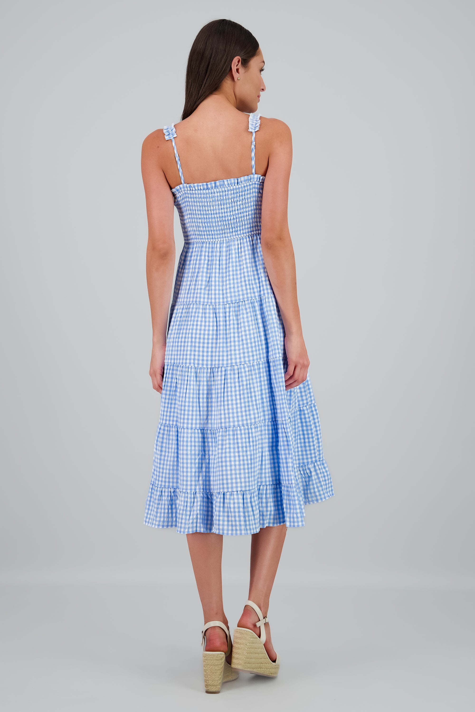 Vetsido maxi smocked estampado gingham AZUL COMBO