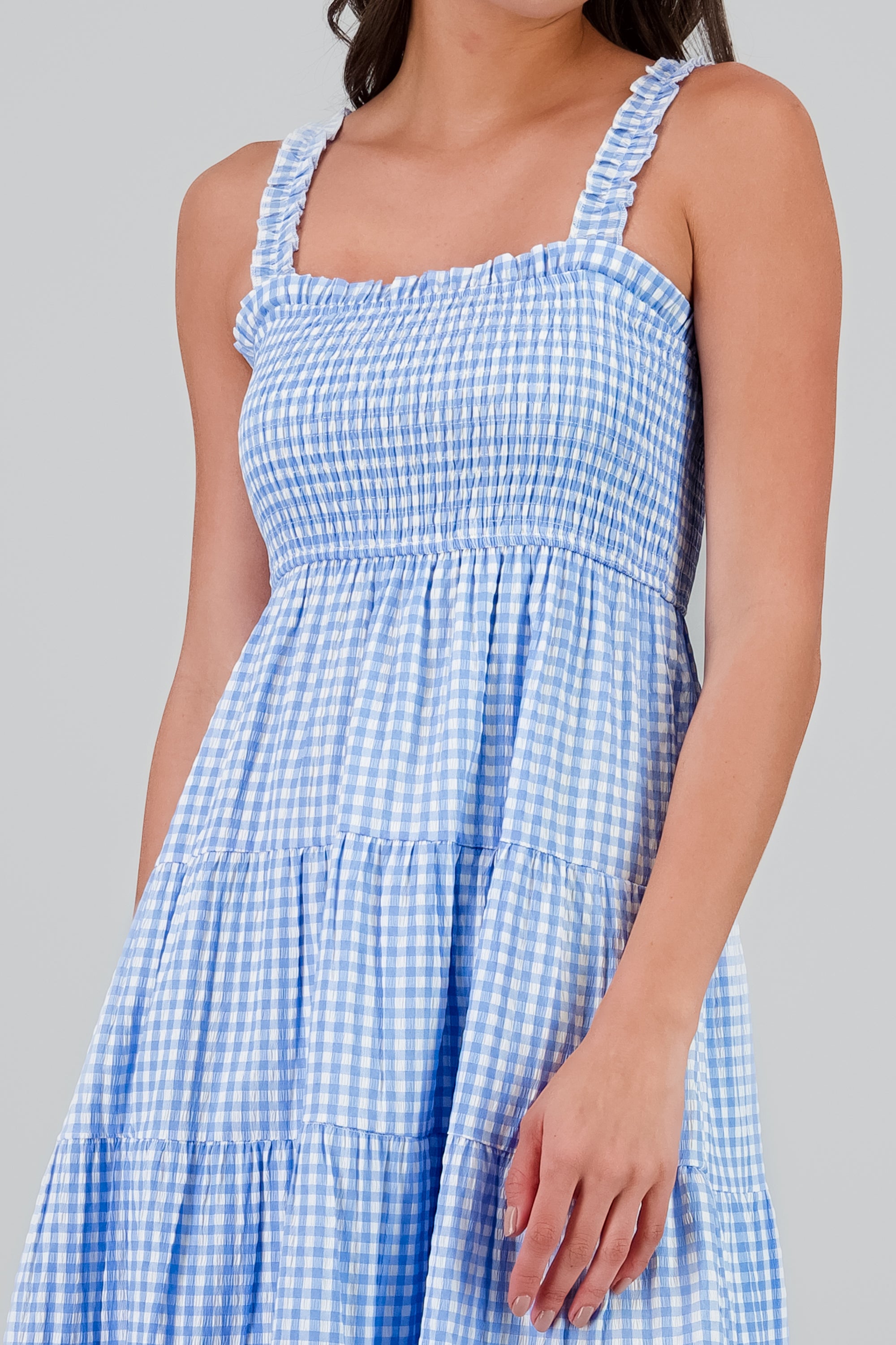 Vetsido maxi smocked estampado gingham AZUL COMBO