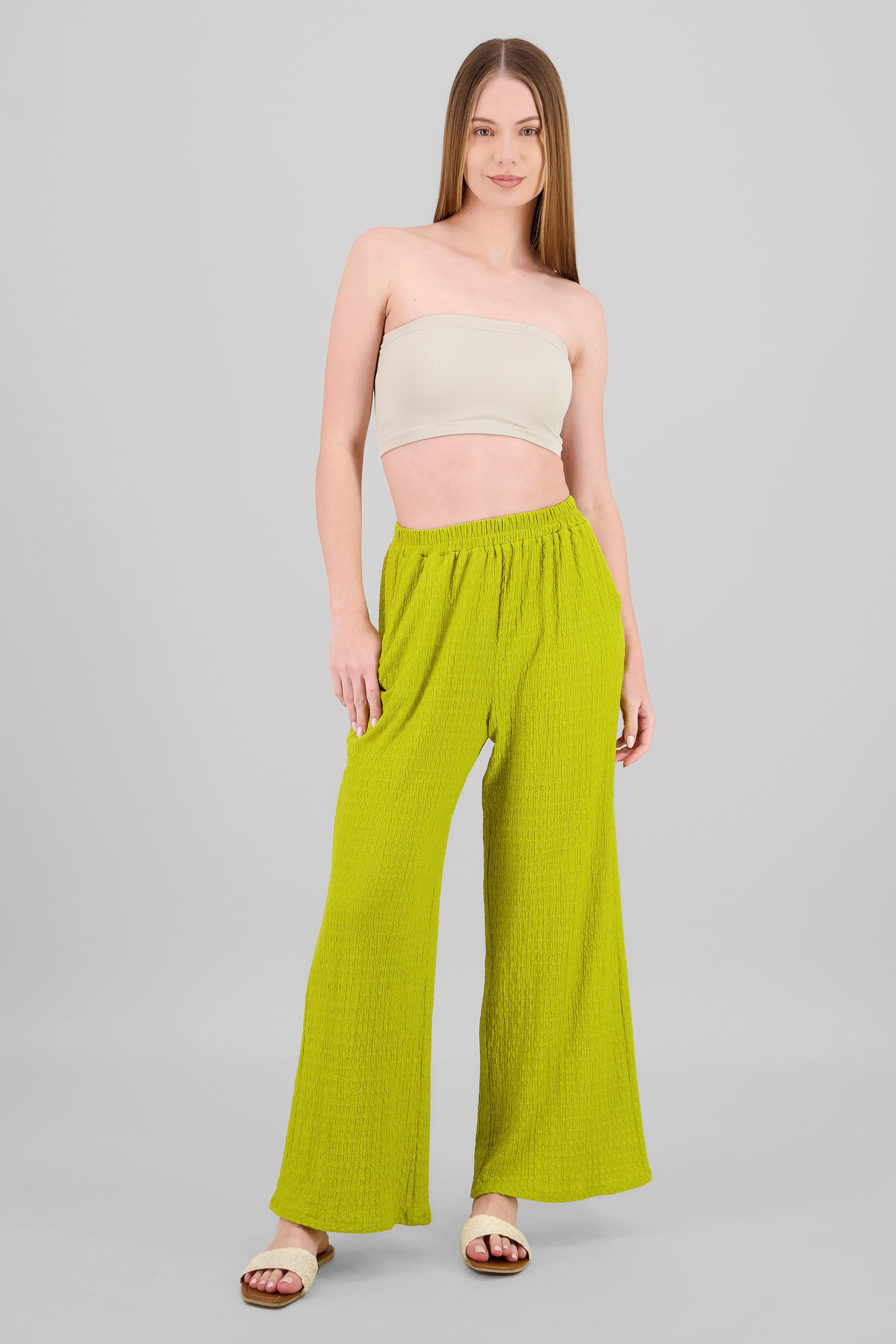 Pantalon textura resorte VERDE MANZANA