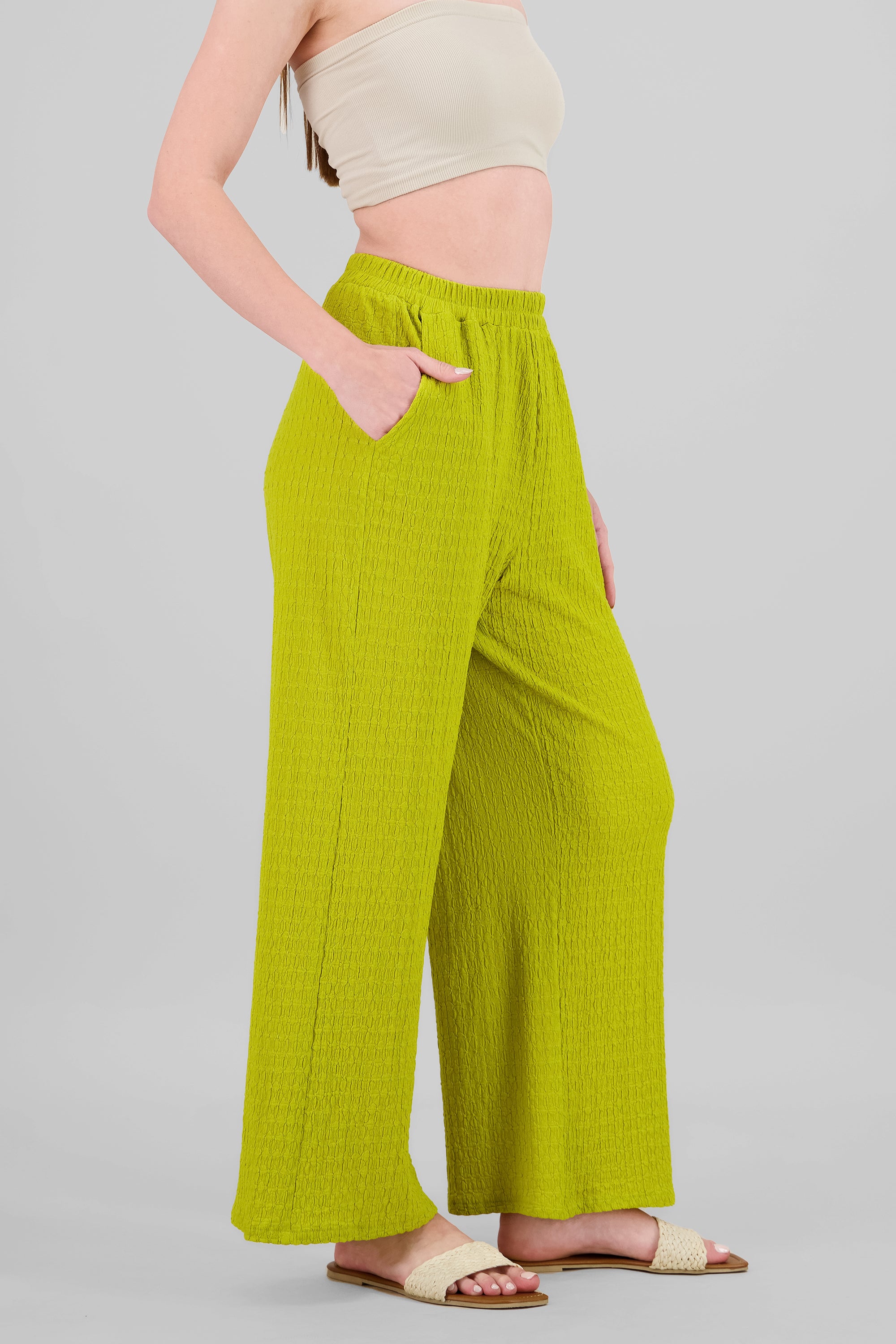 Pantalon textura resorte VERDE MANZANA