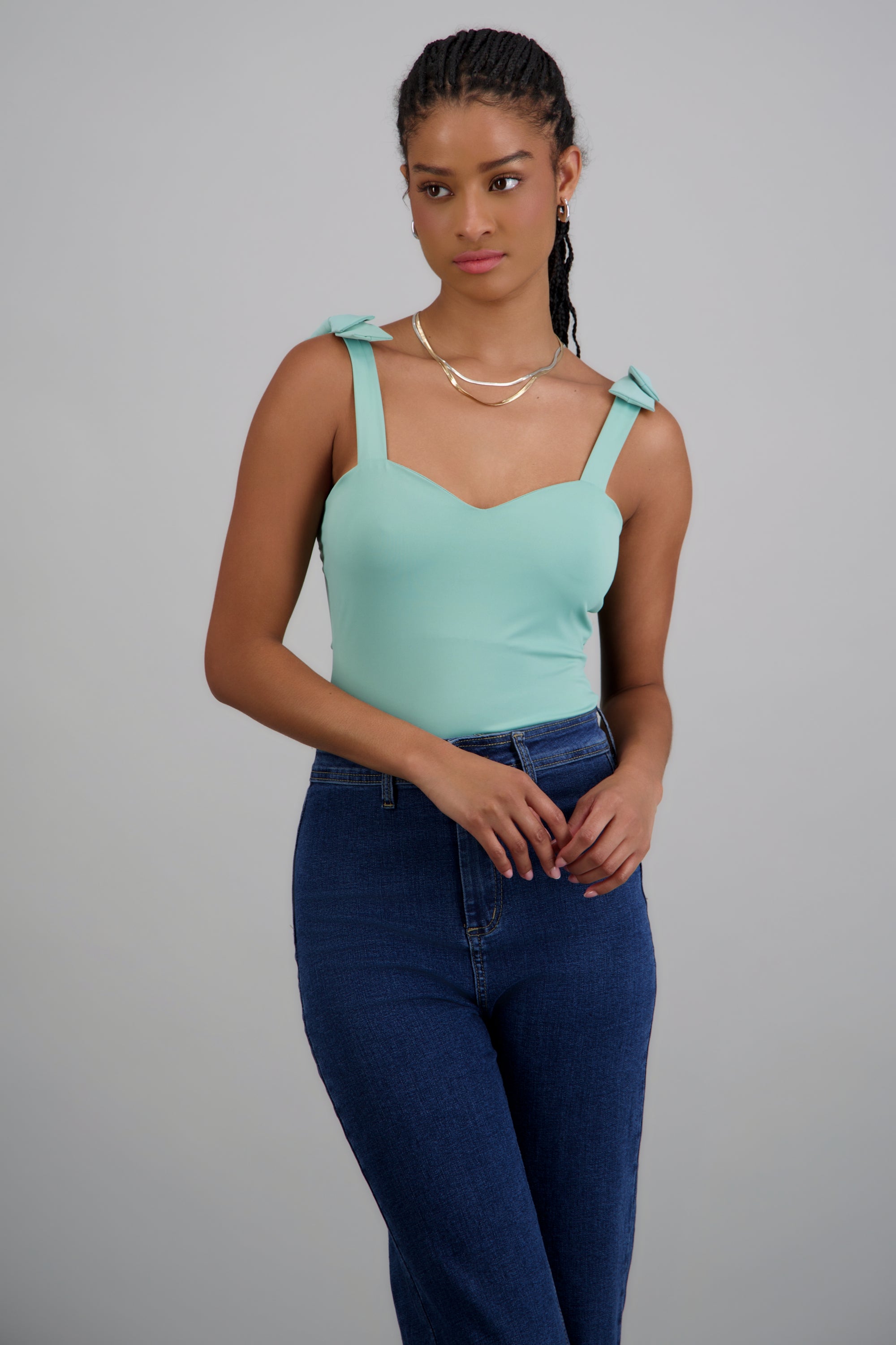 Bodysuit liso con tirante moños TURQUESA