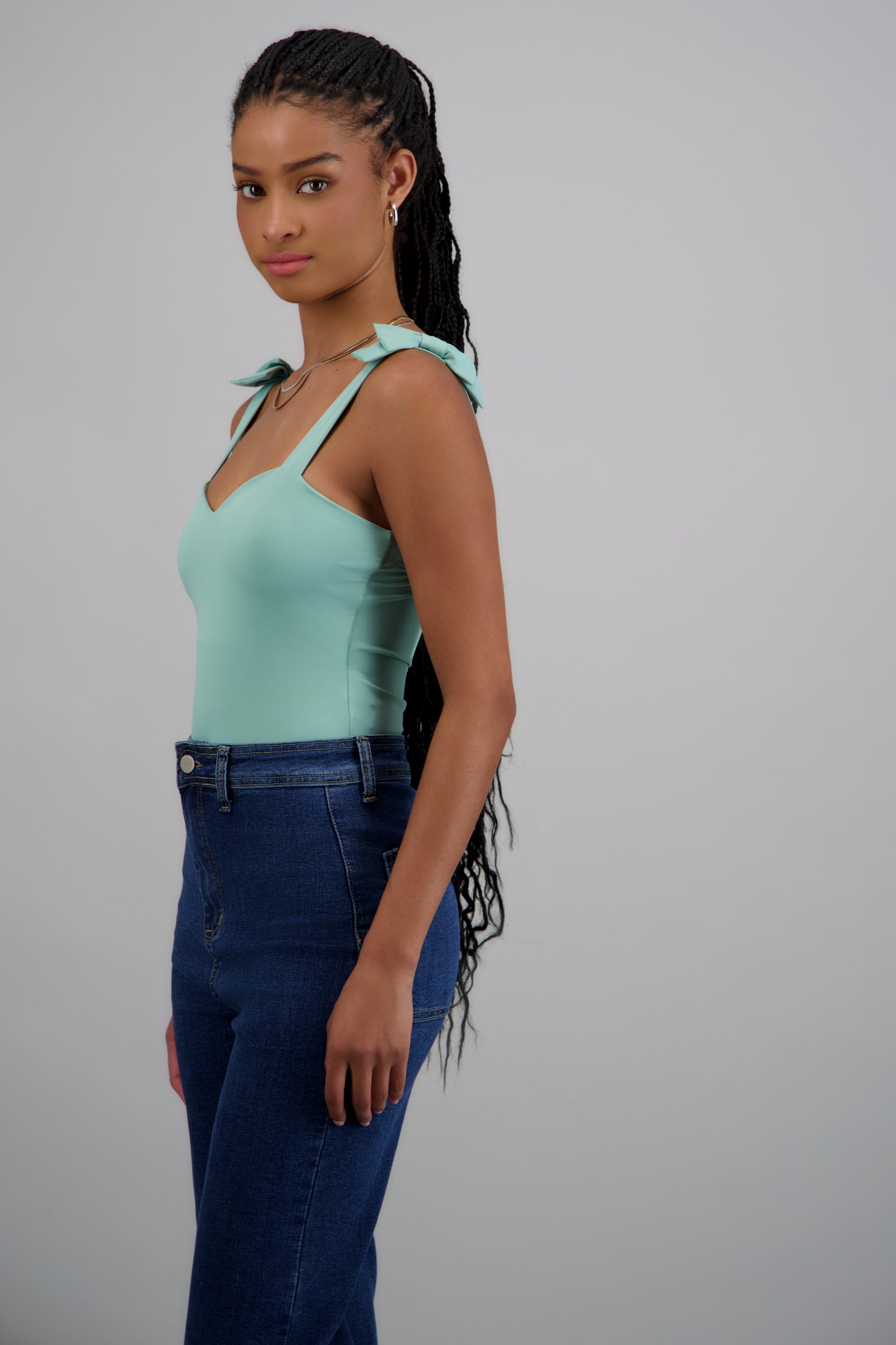 Bodysuit liso con tirante moños TURQUESA