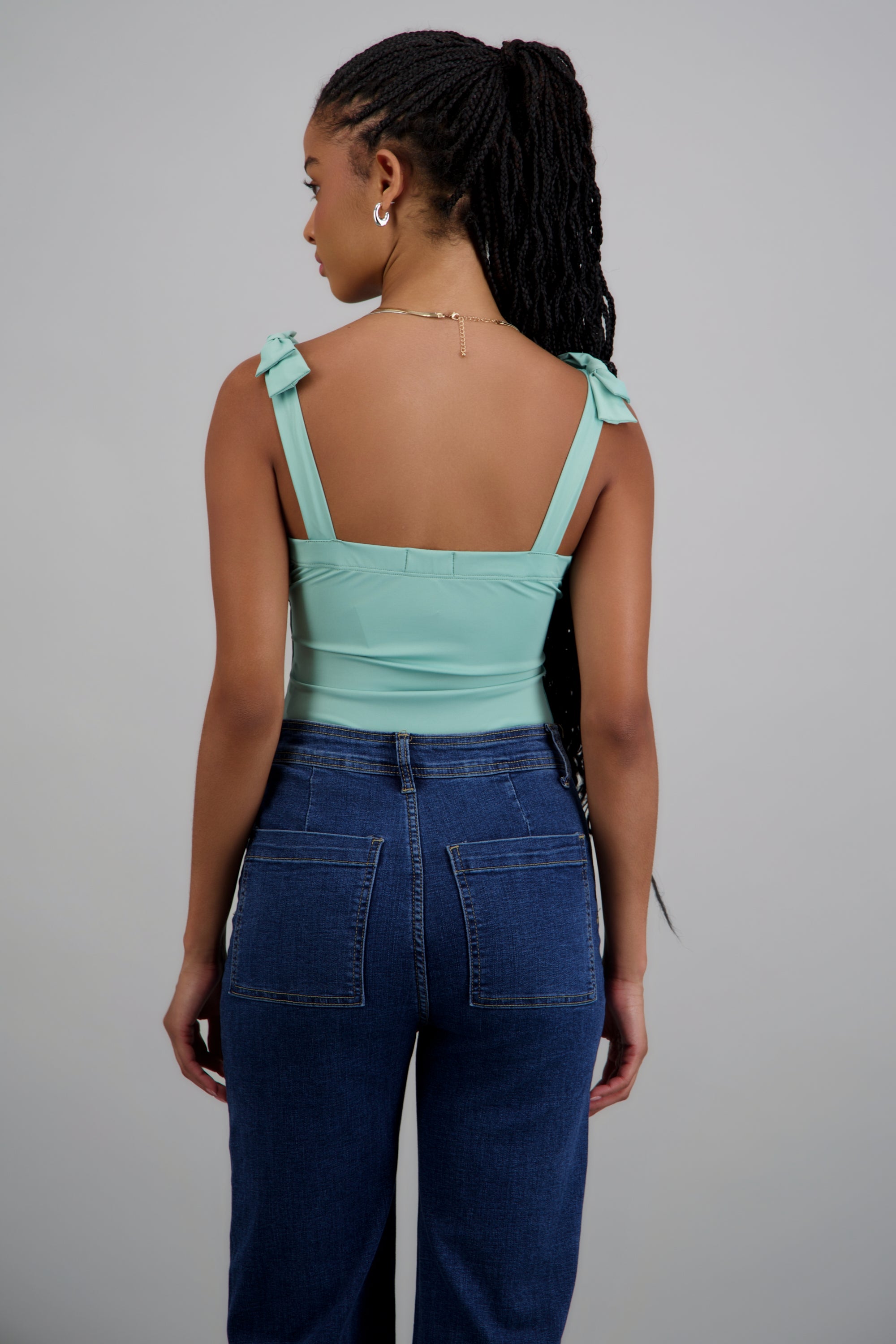 Bodysuit liso con tirante moños TURQUESA