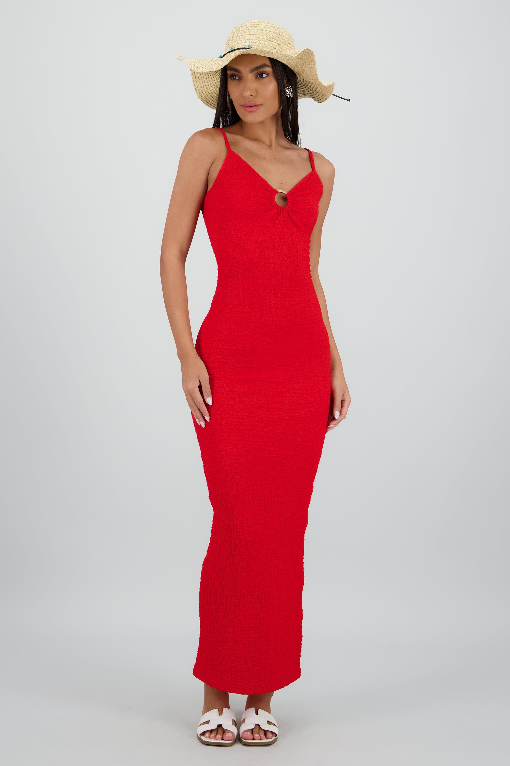 Vestido maxi texturas tirantes aro ROJO
