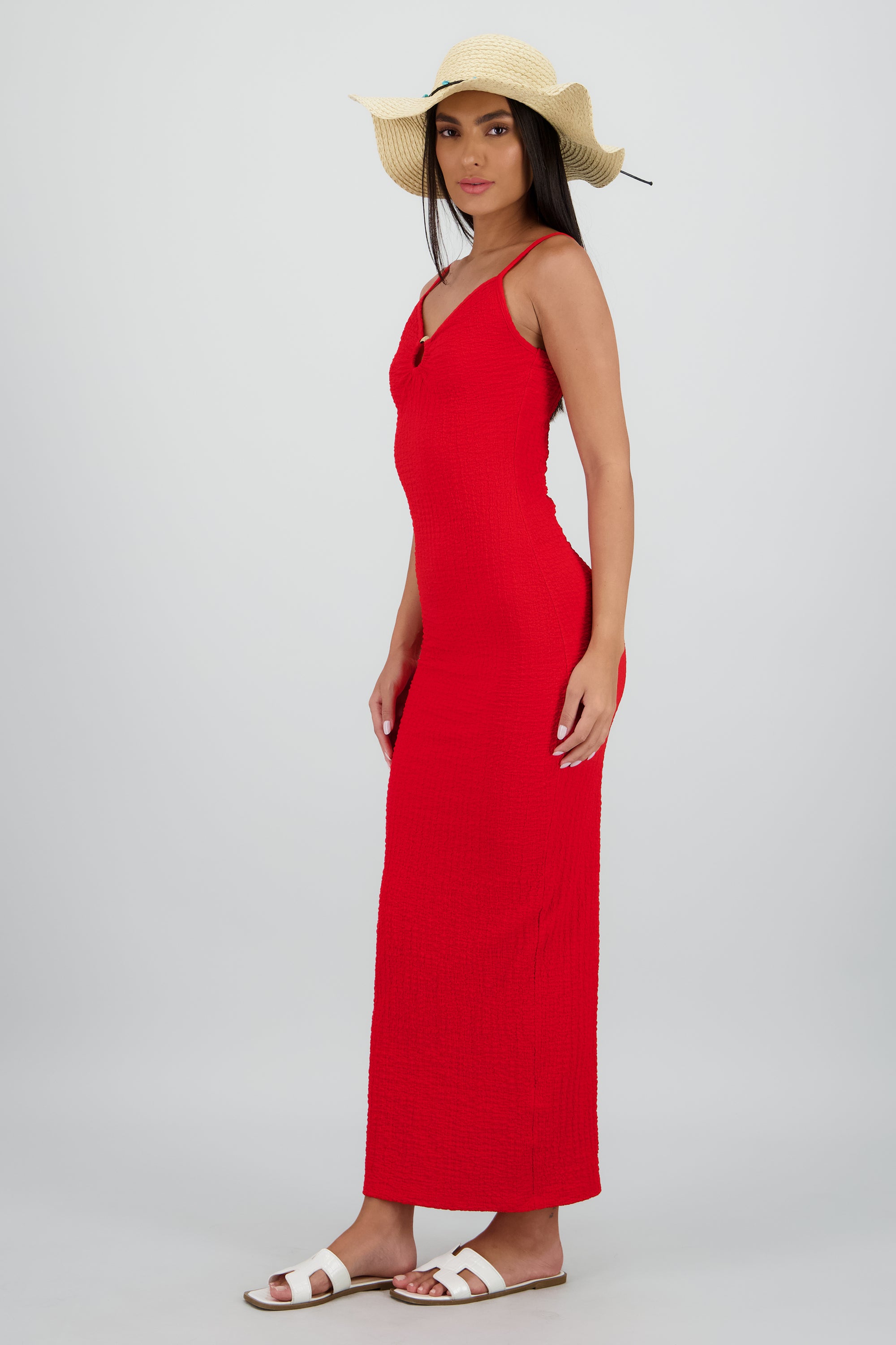 Vestido maxi texturas tirantes aro ROJO