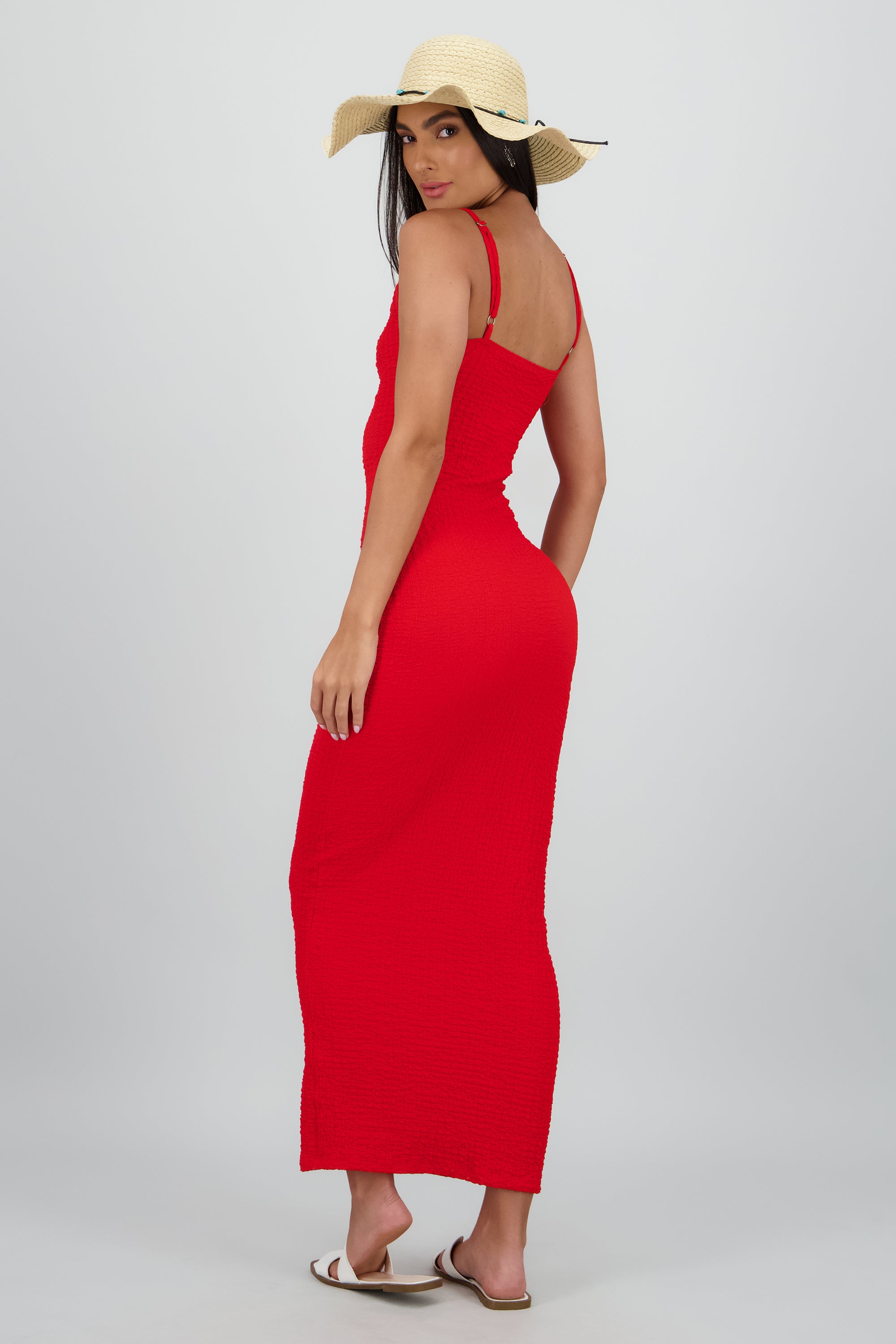 Vestido maxi texturas tirantes aro ROJO