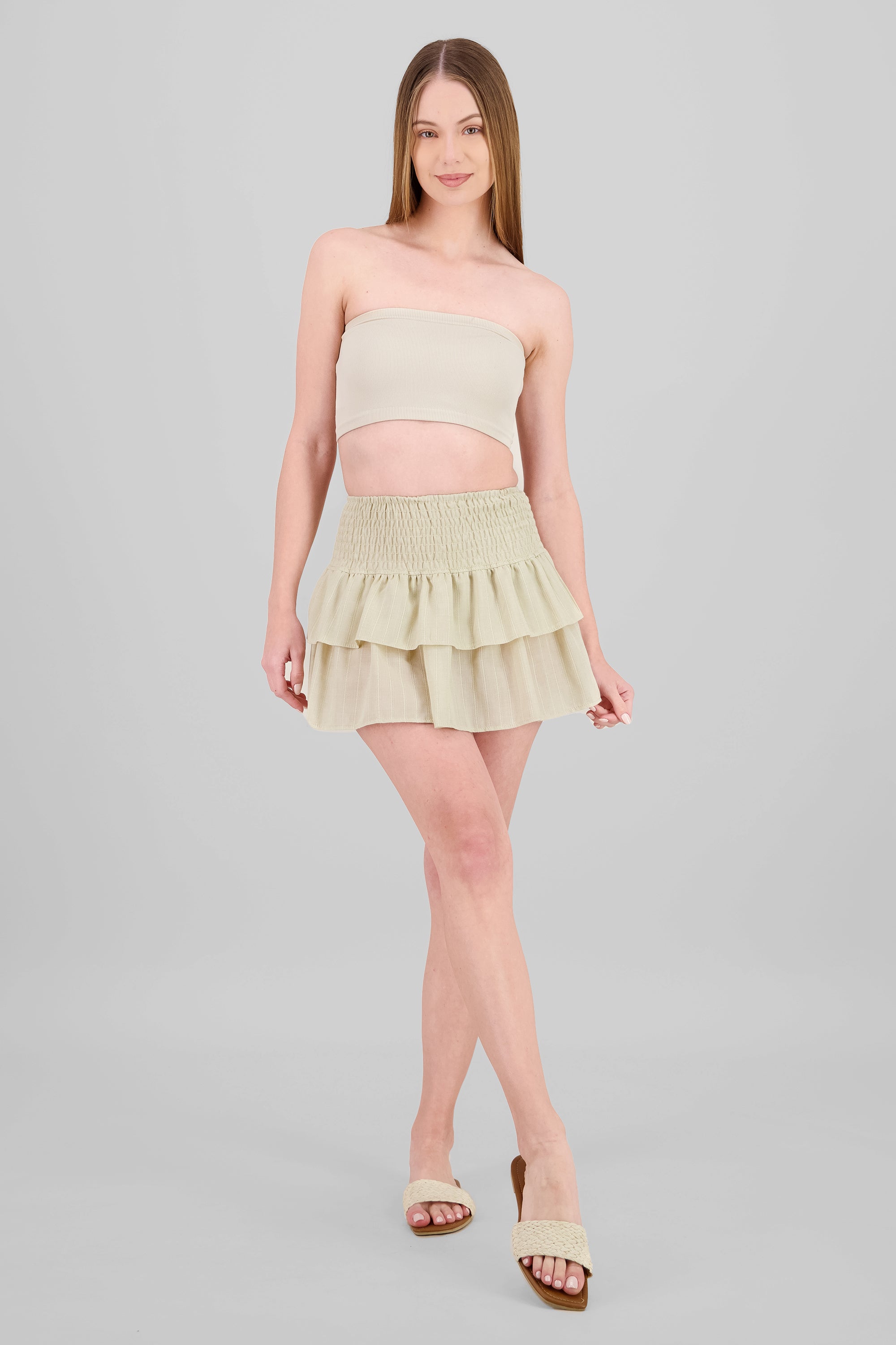 Falda mini cintura smock KHAKI