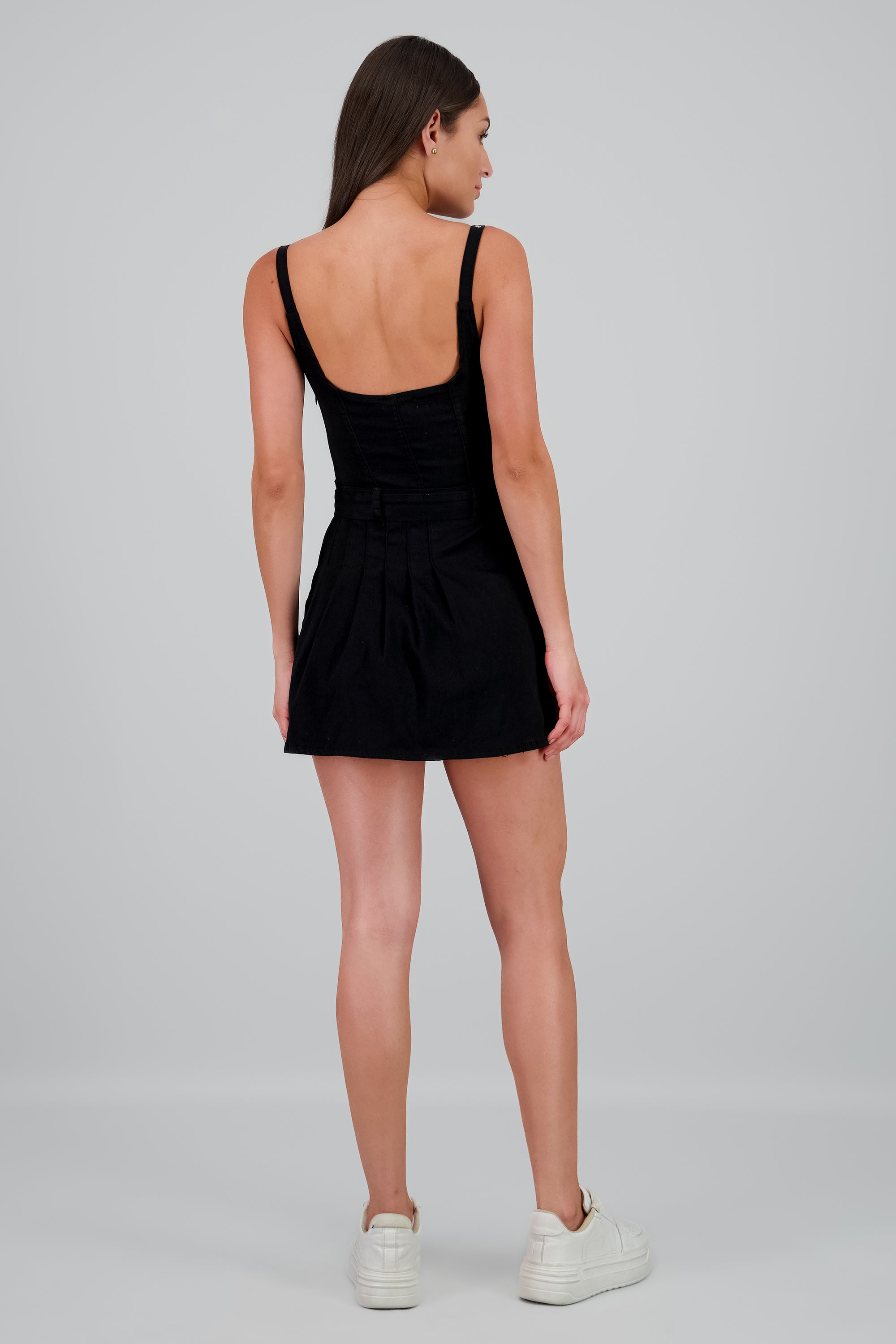 Vestido denim con detalles cinturones NEGRO