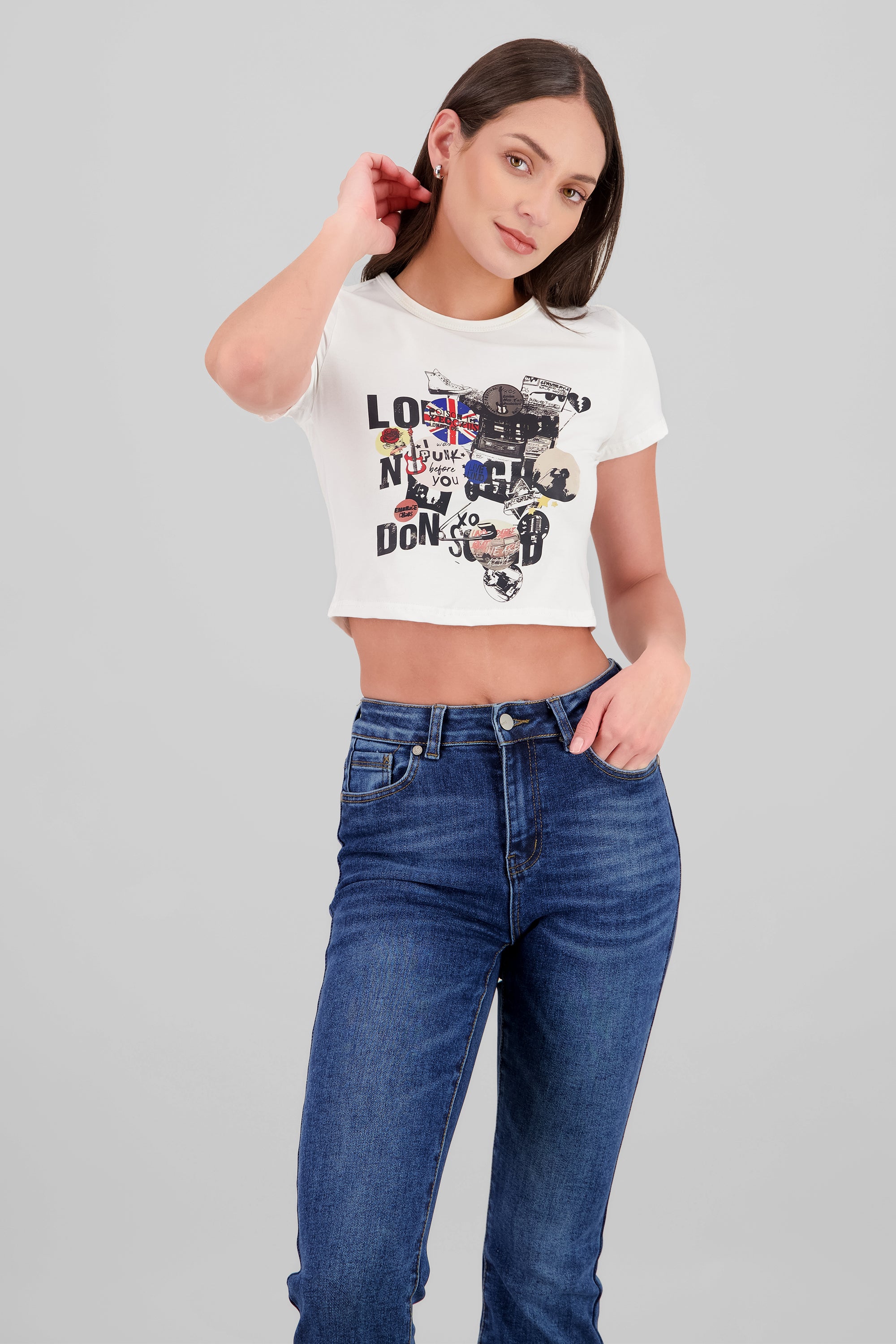 T-shirt con estampado punk y mini prints BLANCO COMBO