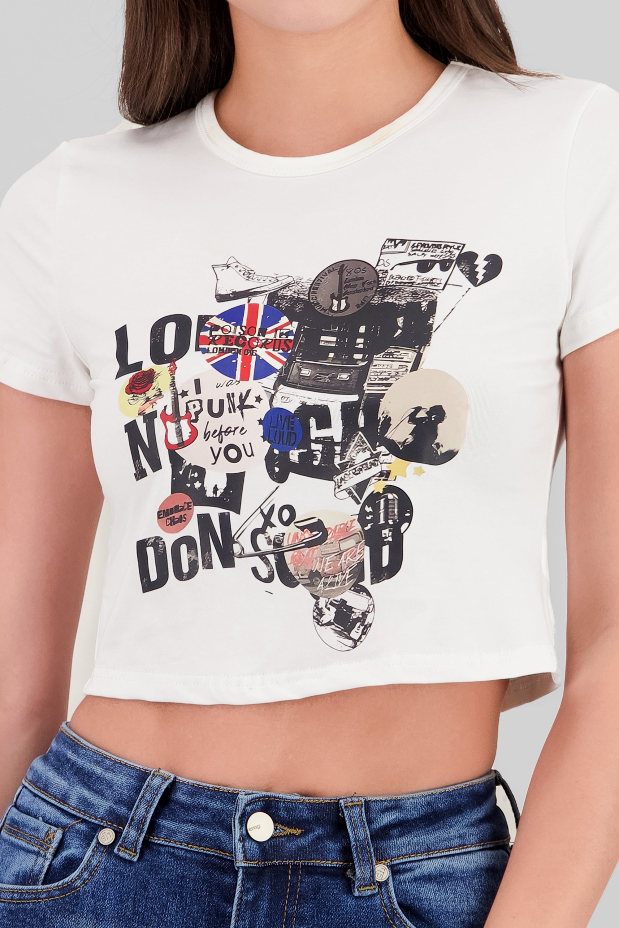 T-shirt con estampado punk y mini prints BLANCO COMBO