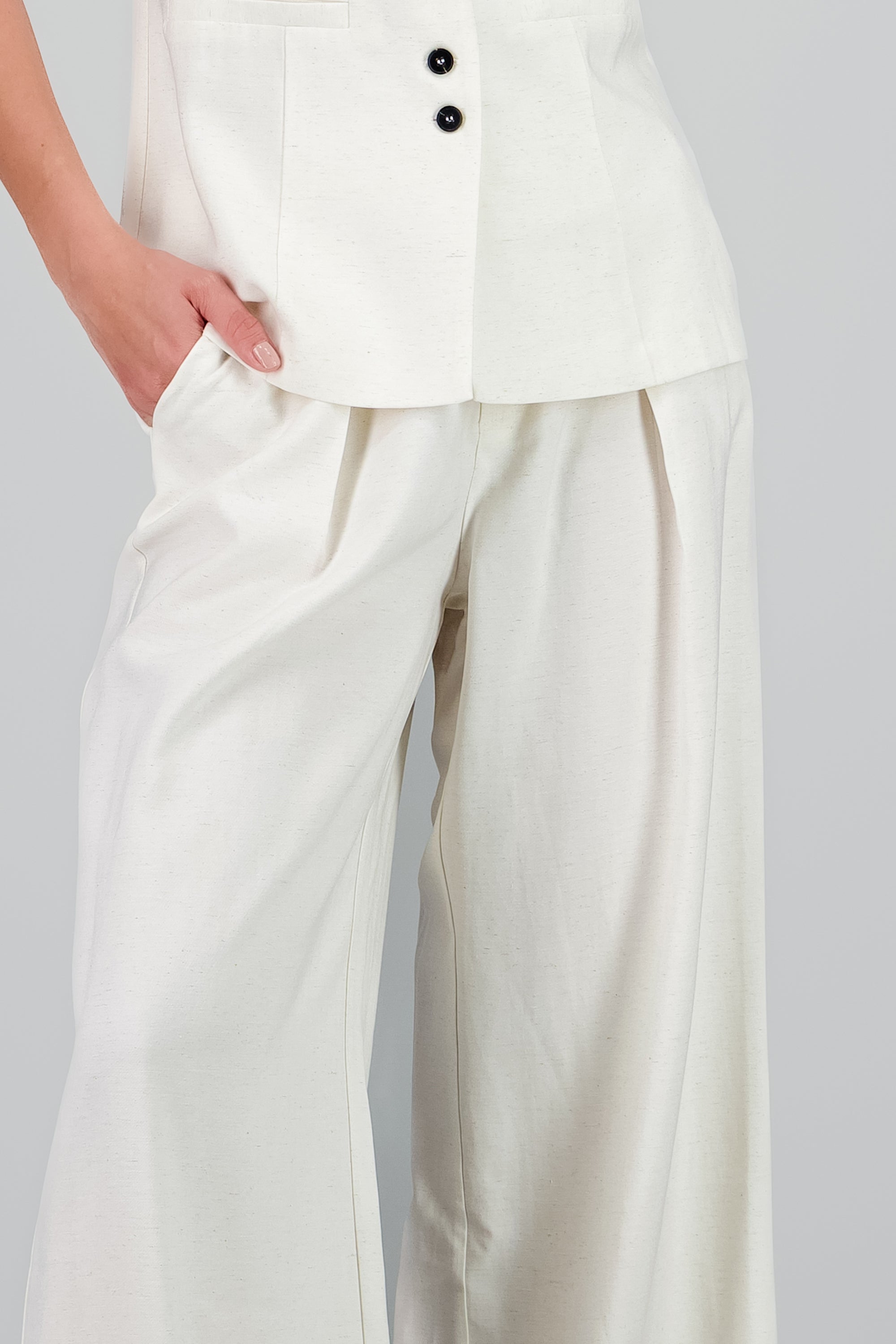 Pantalon lino liso HUESO