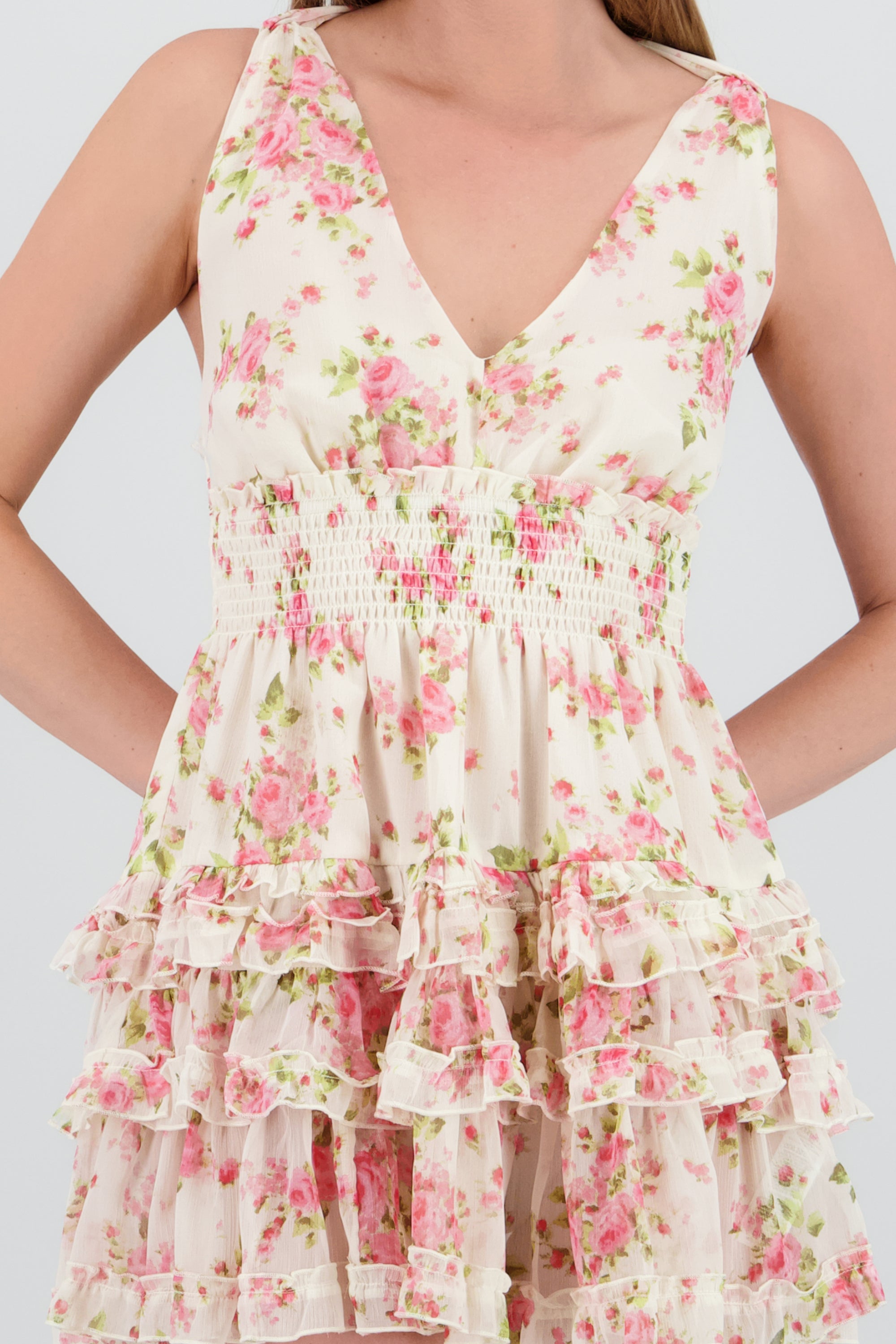 Vestido halter con estampado de flores ROSA COMBO