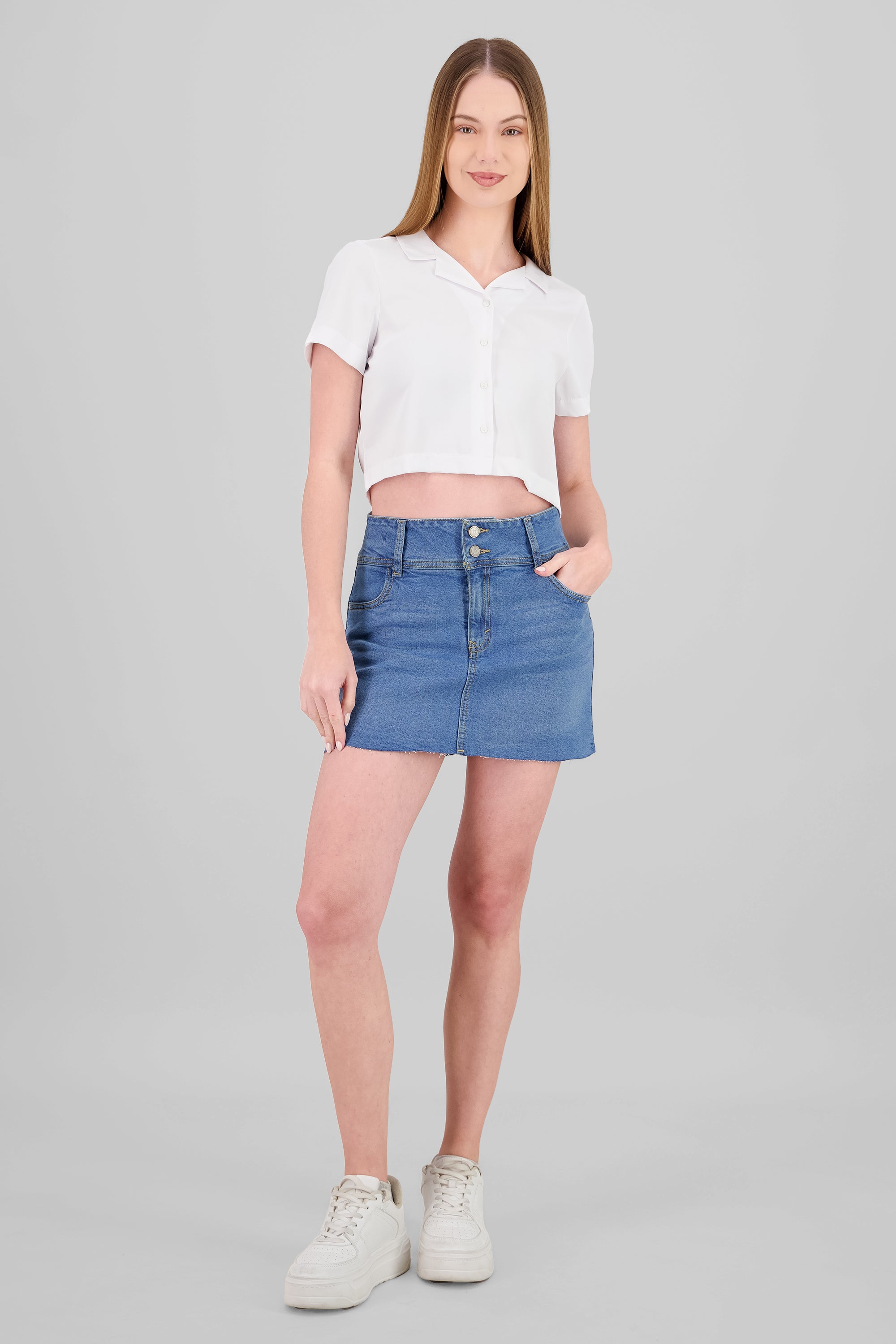 Falda short con doble botón MEDIUM WASH
