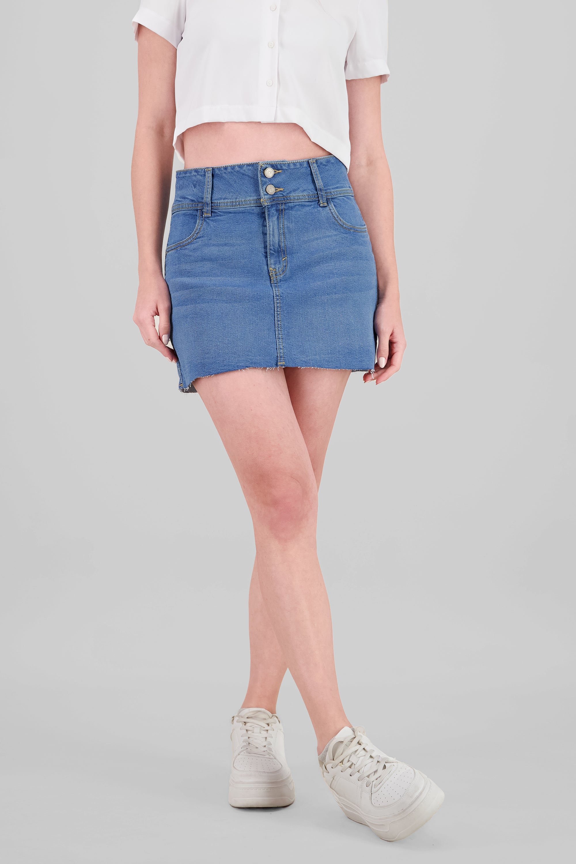 Falda short con doble botón MEDIUM WASH
