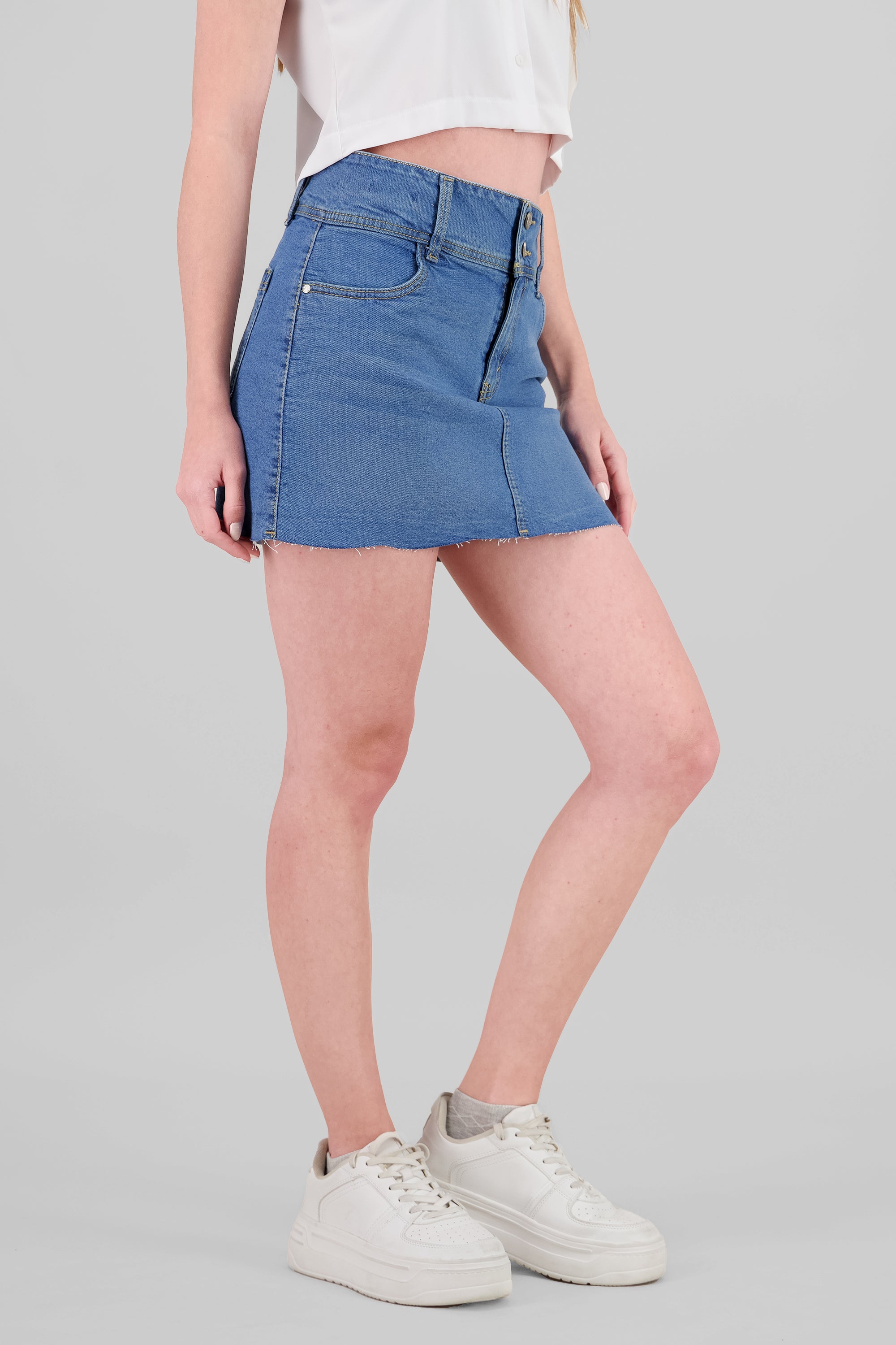 Falda short con doble botón MEDIUM WASH