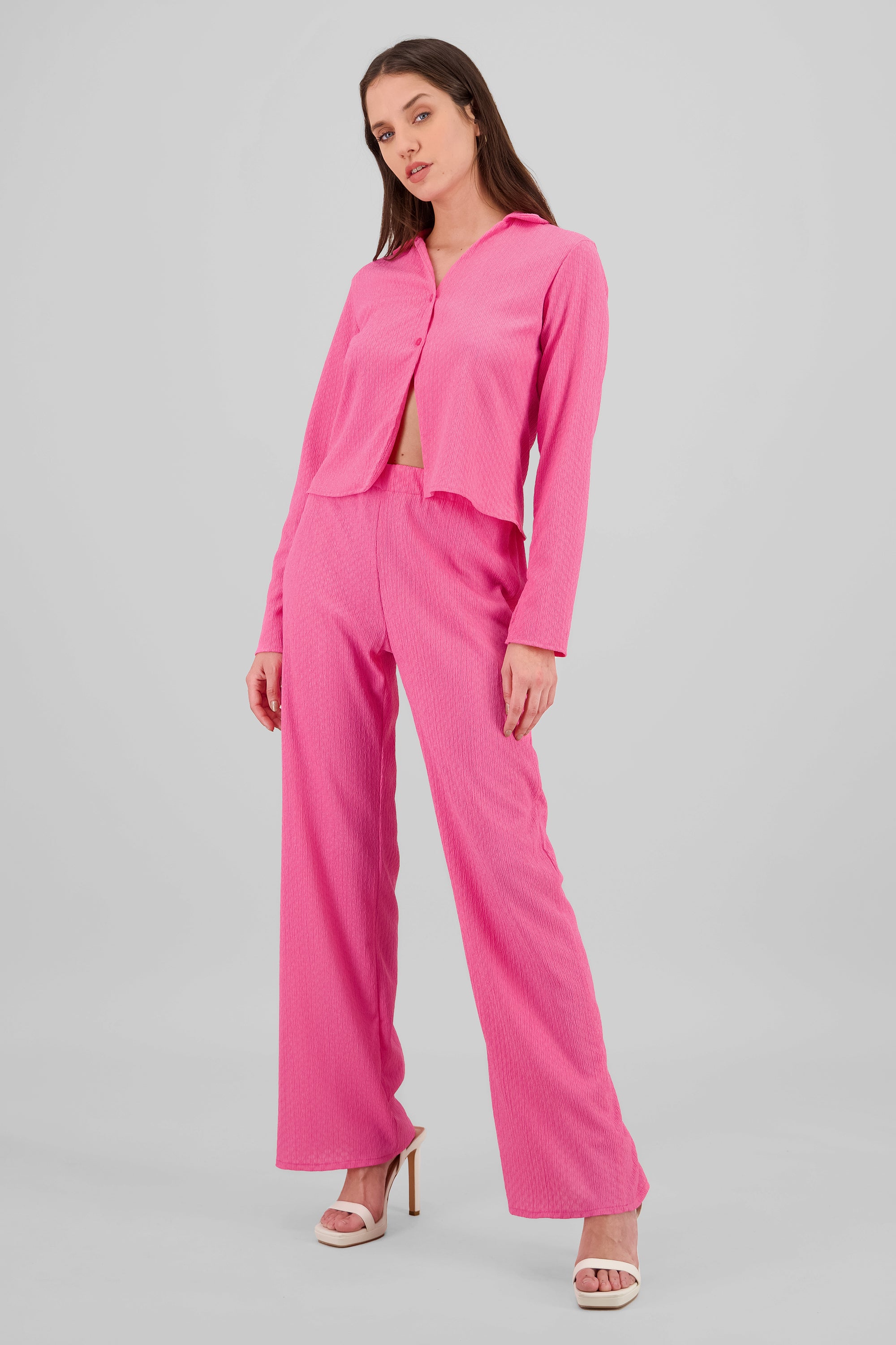 Pantalon con resorte textura ROSA