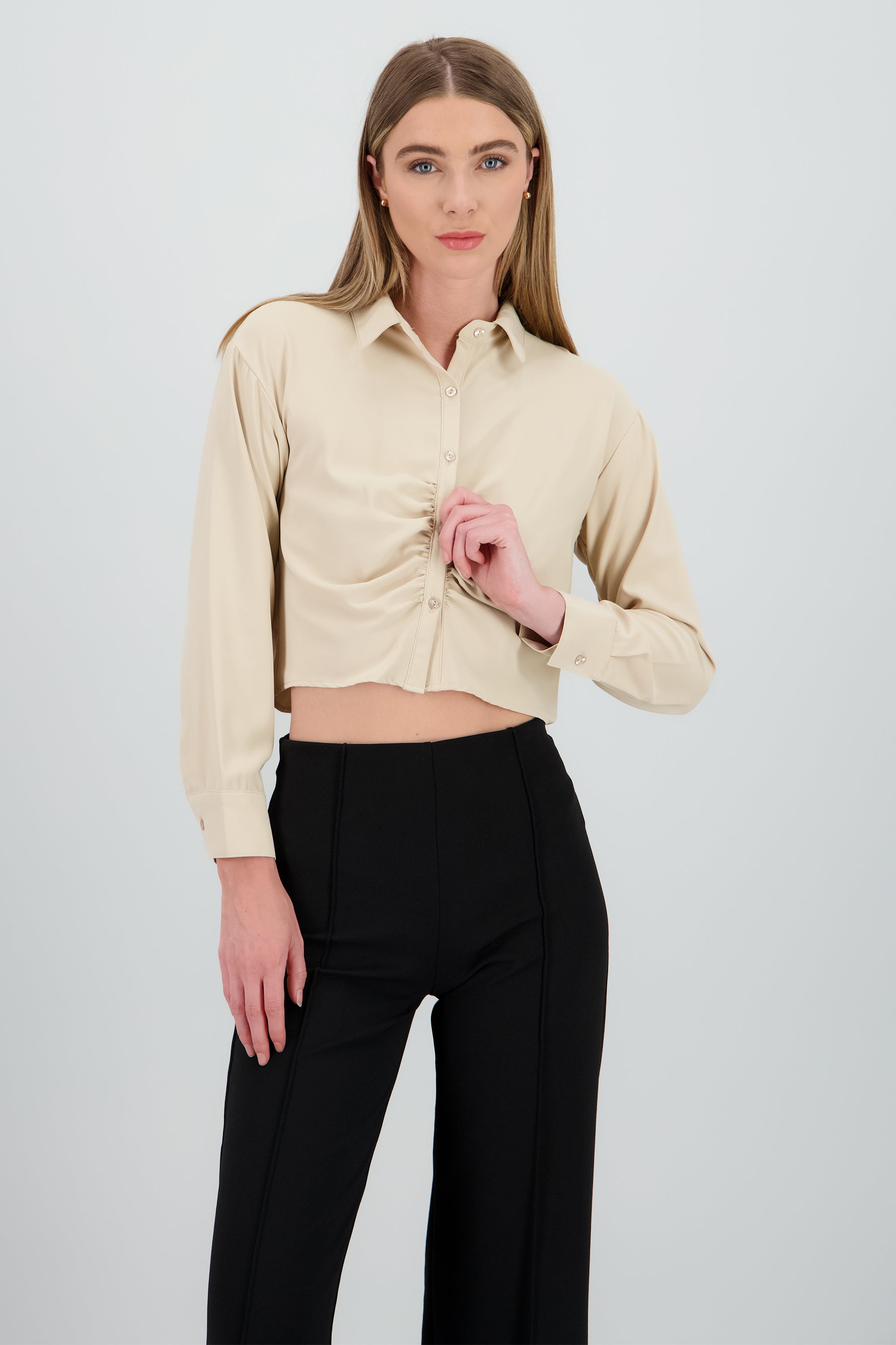 Camisa crop manga larga detalle frunce ARENA