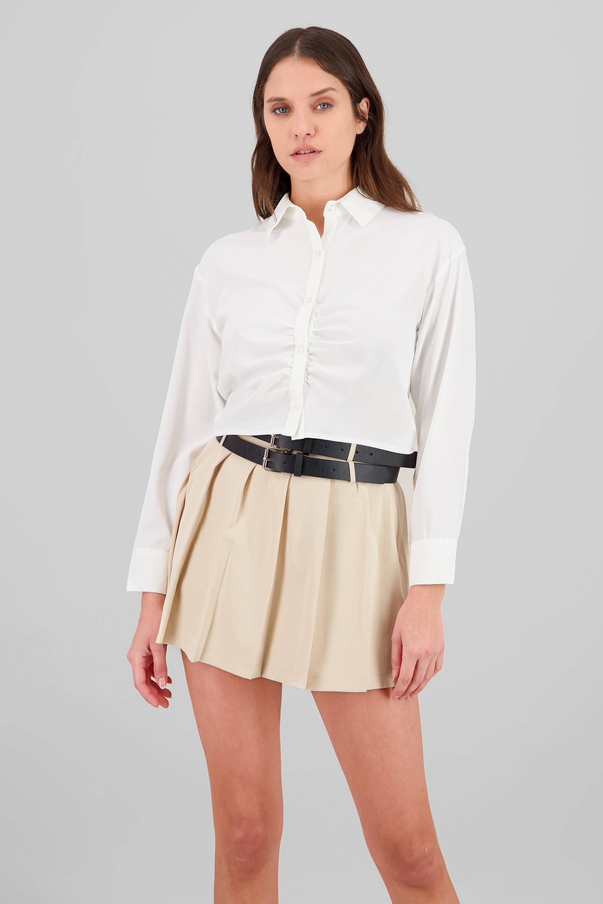 Camisa crop manga larga detalle frunce BLANCO