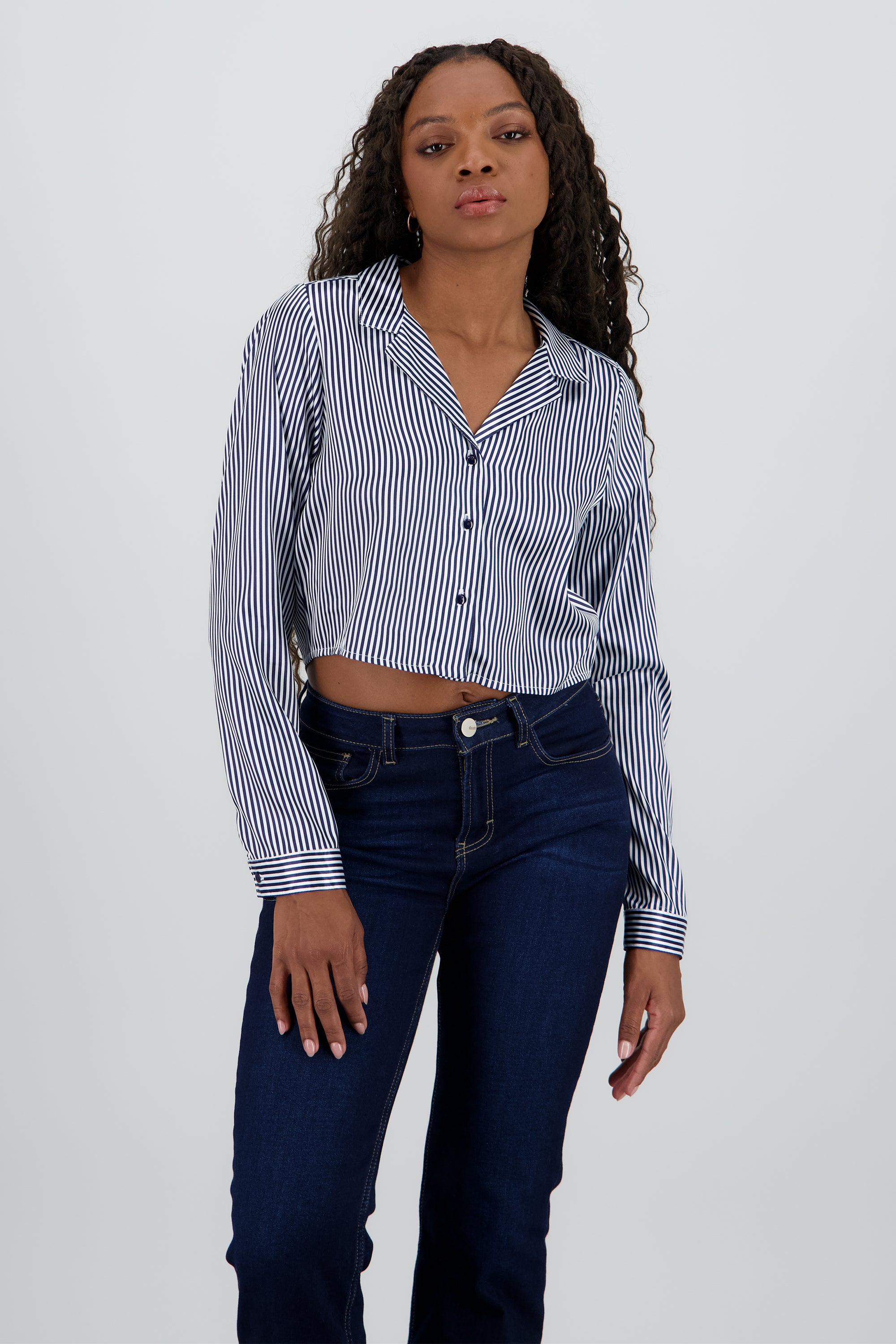 Camisa crop manga larga satinada MARINO COMBO