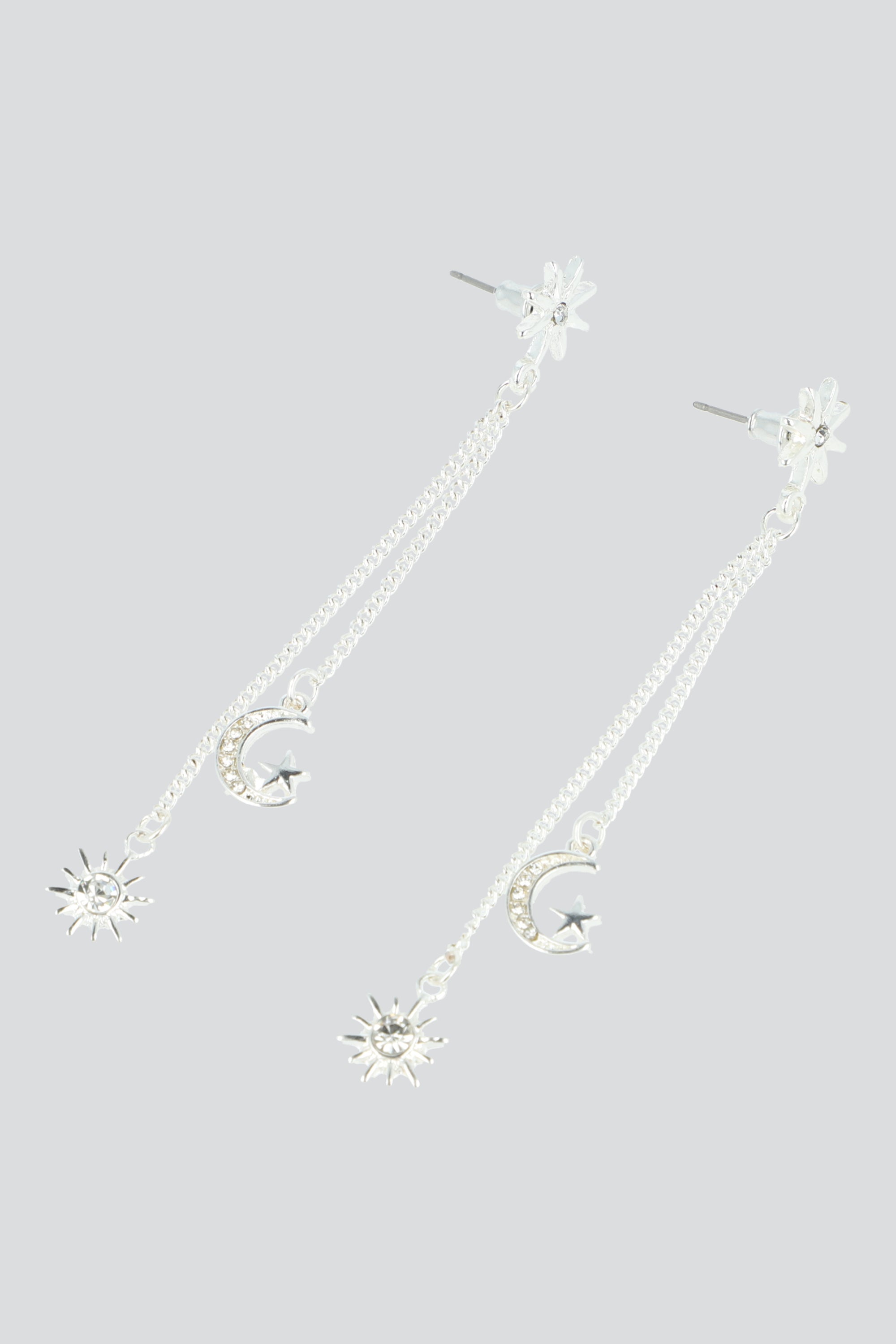 ARETES LARGOS ESTRELLA LUNA PLATA