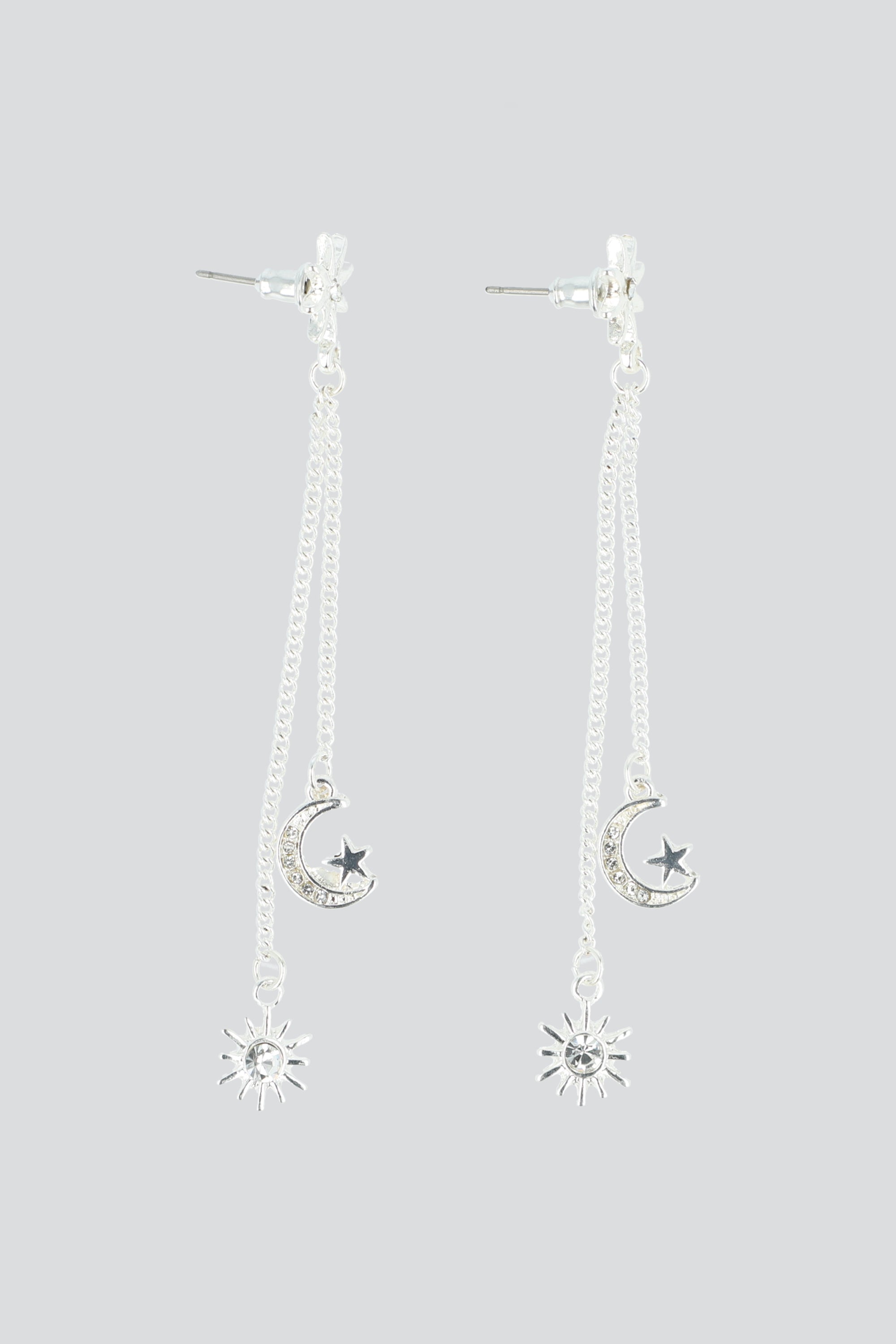 ARETES LARGOS ESTRELLA LUNA PLATA