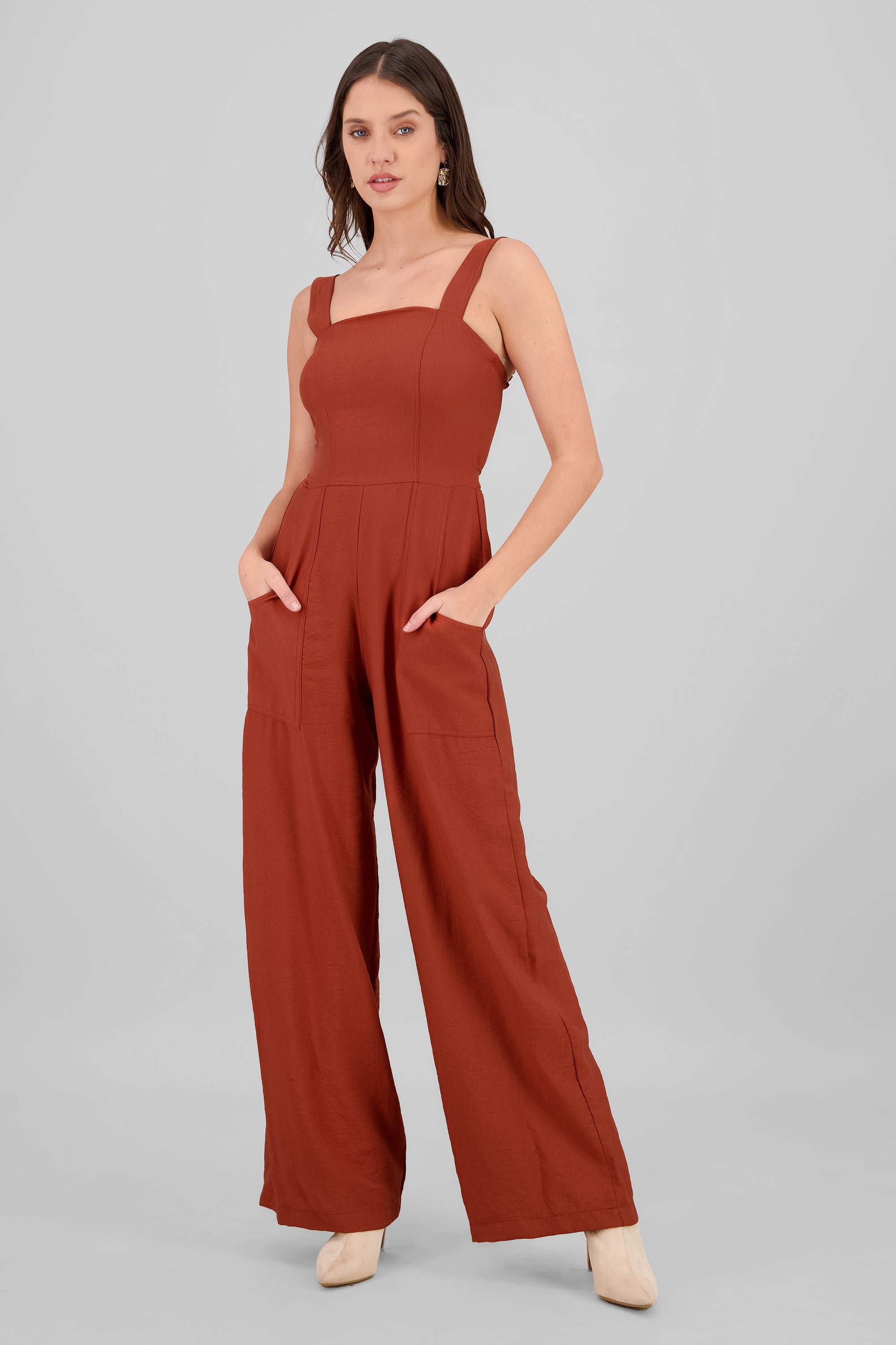 Jumpsuit pierna amplia tirantes LADRILLO