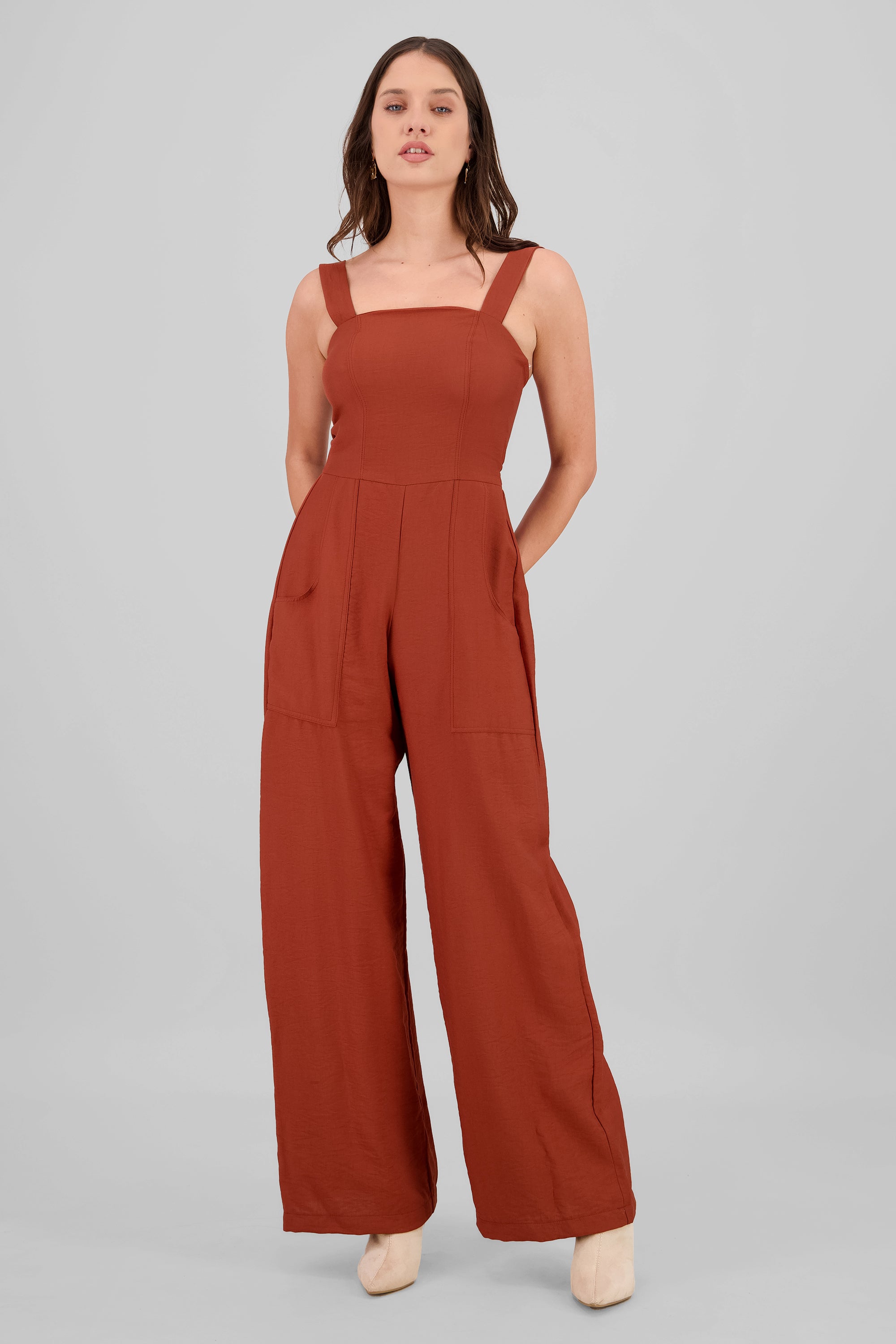 Jumpsuit pierna amplia tirantes LADRILLO