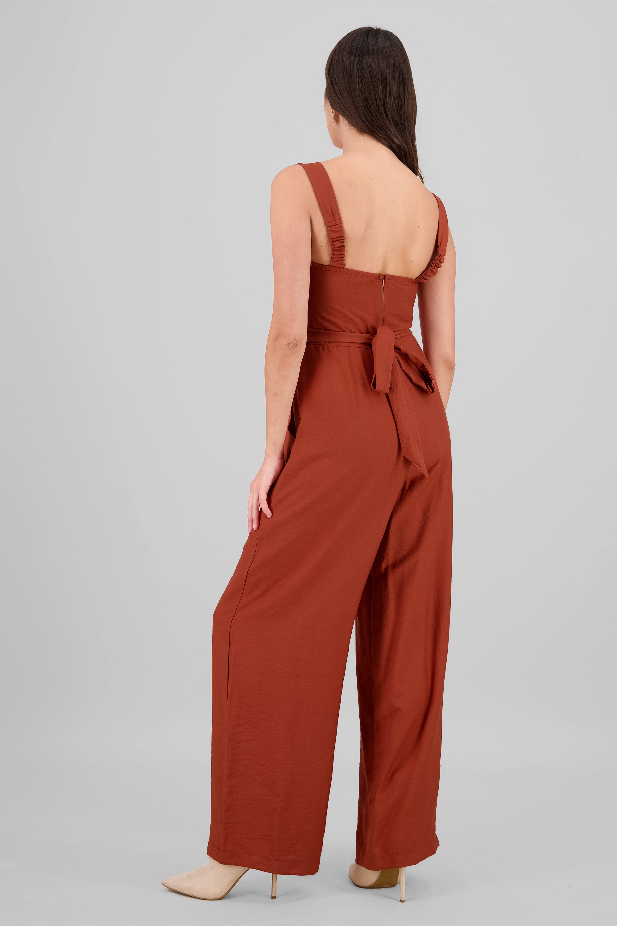 Jumpsuit pierna amplia tirantes LADRILLO