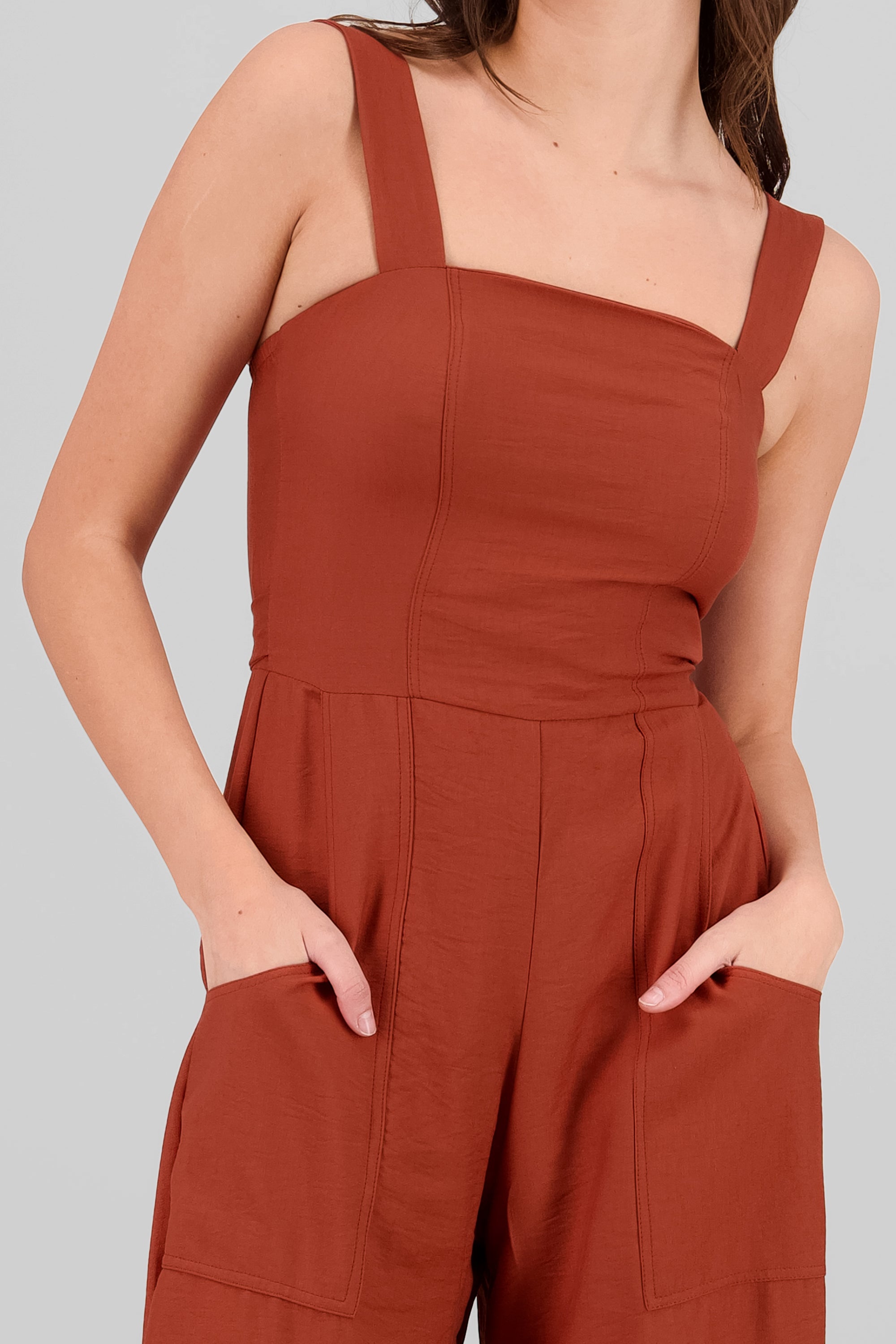 Jumpsuit pierna amplia tirantes LADRILLO