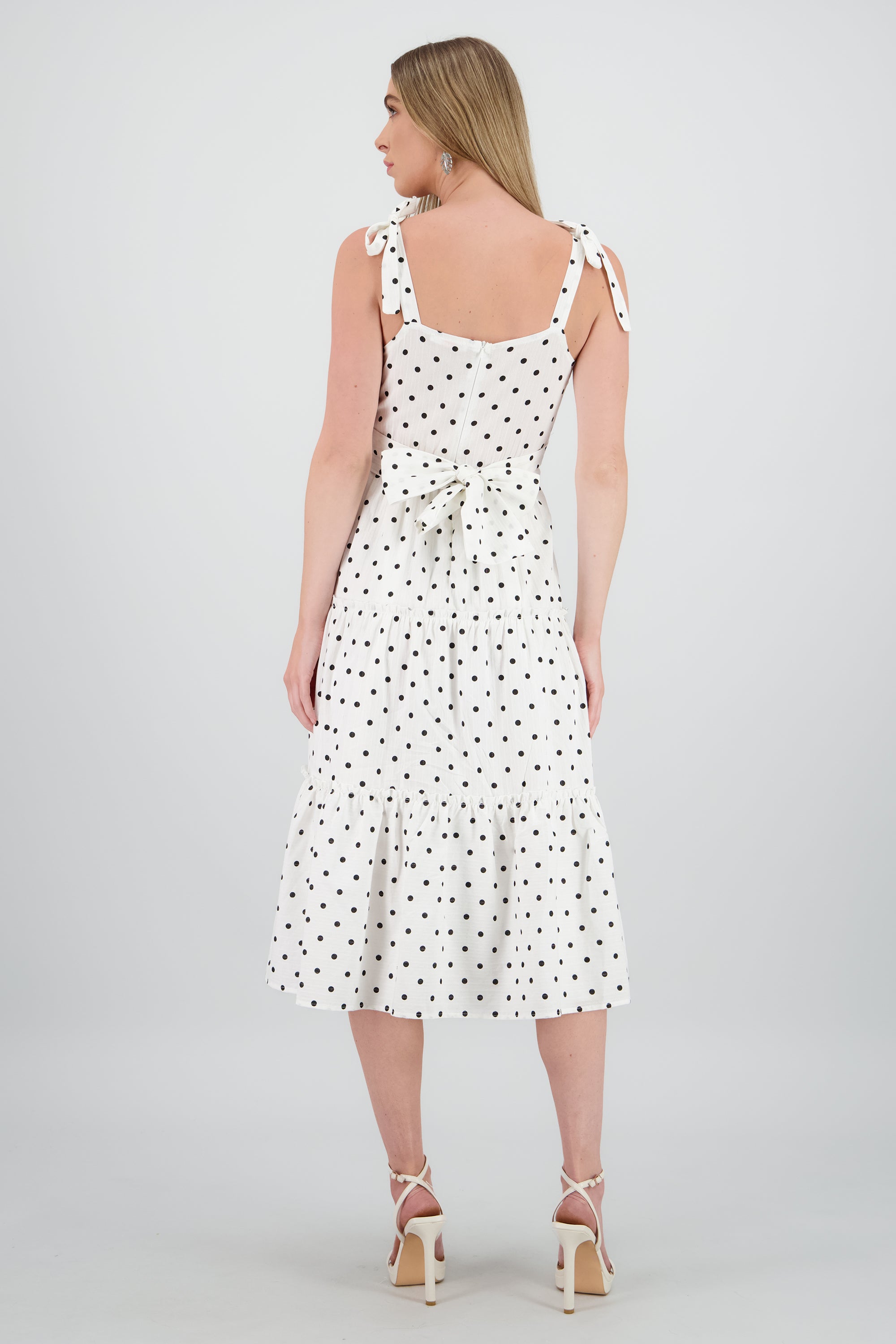 Vestido maxi de polkas con detalle BLANCO COMBO