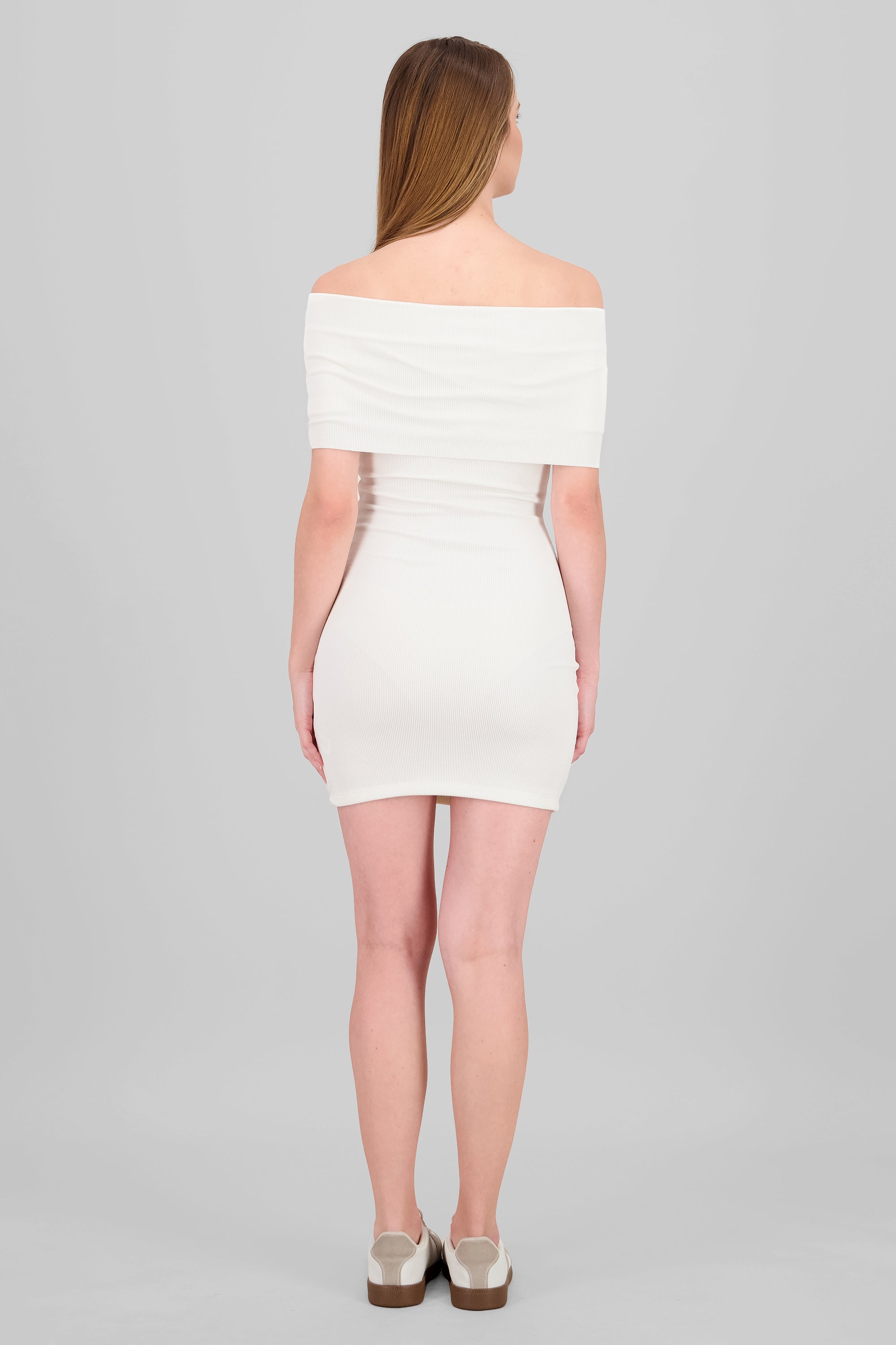 Vestido mini rib off shoulder BLANCO