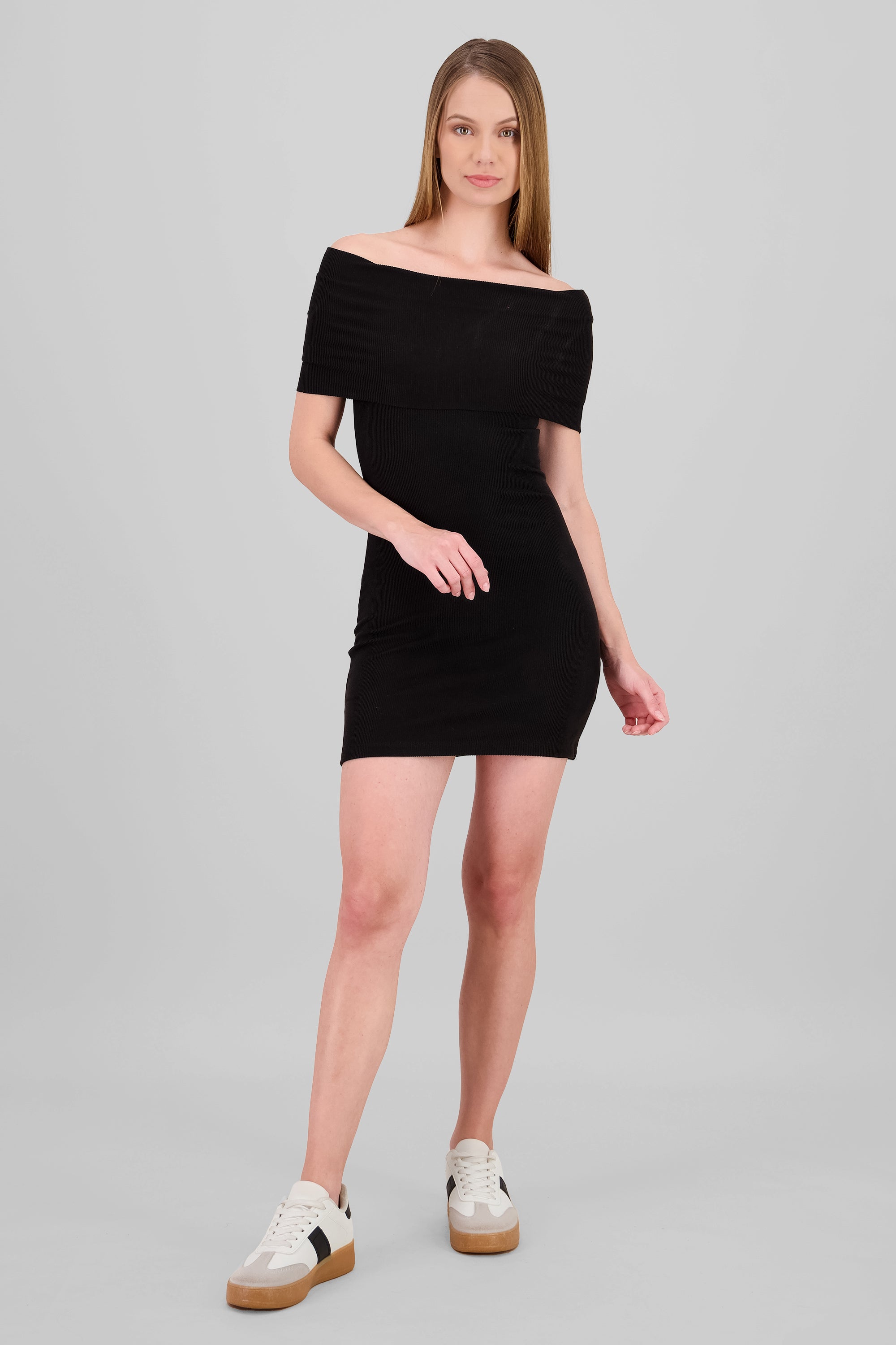 Vestido mini rib off shoulder NEGRO