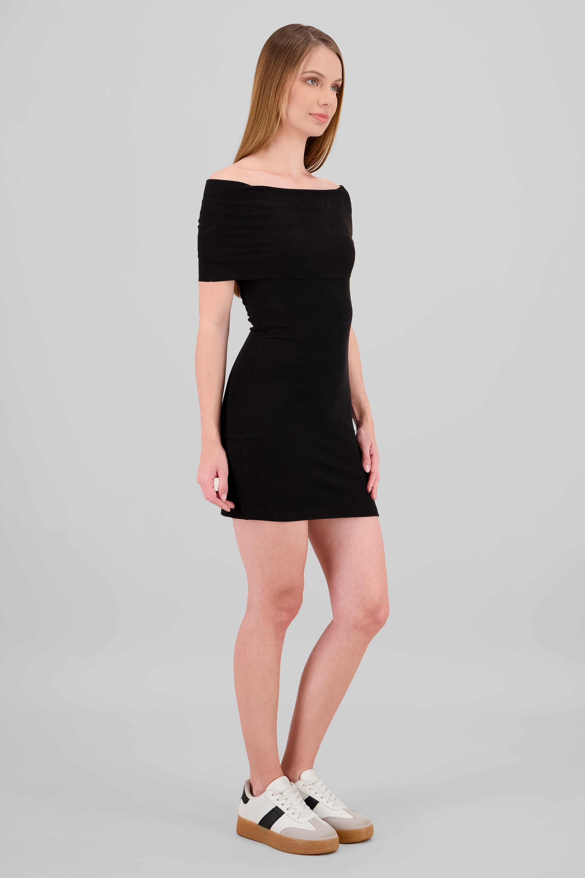 Vestido mini rib off shoulder NEGRO