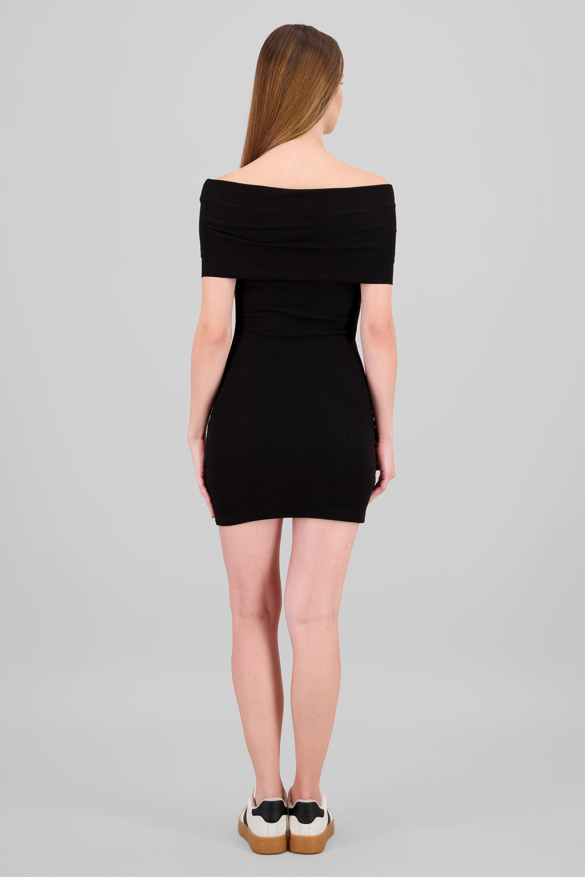 Vestido mini rib off shoulder NEGRO