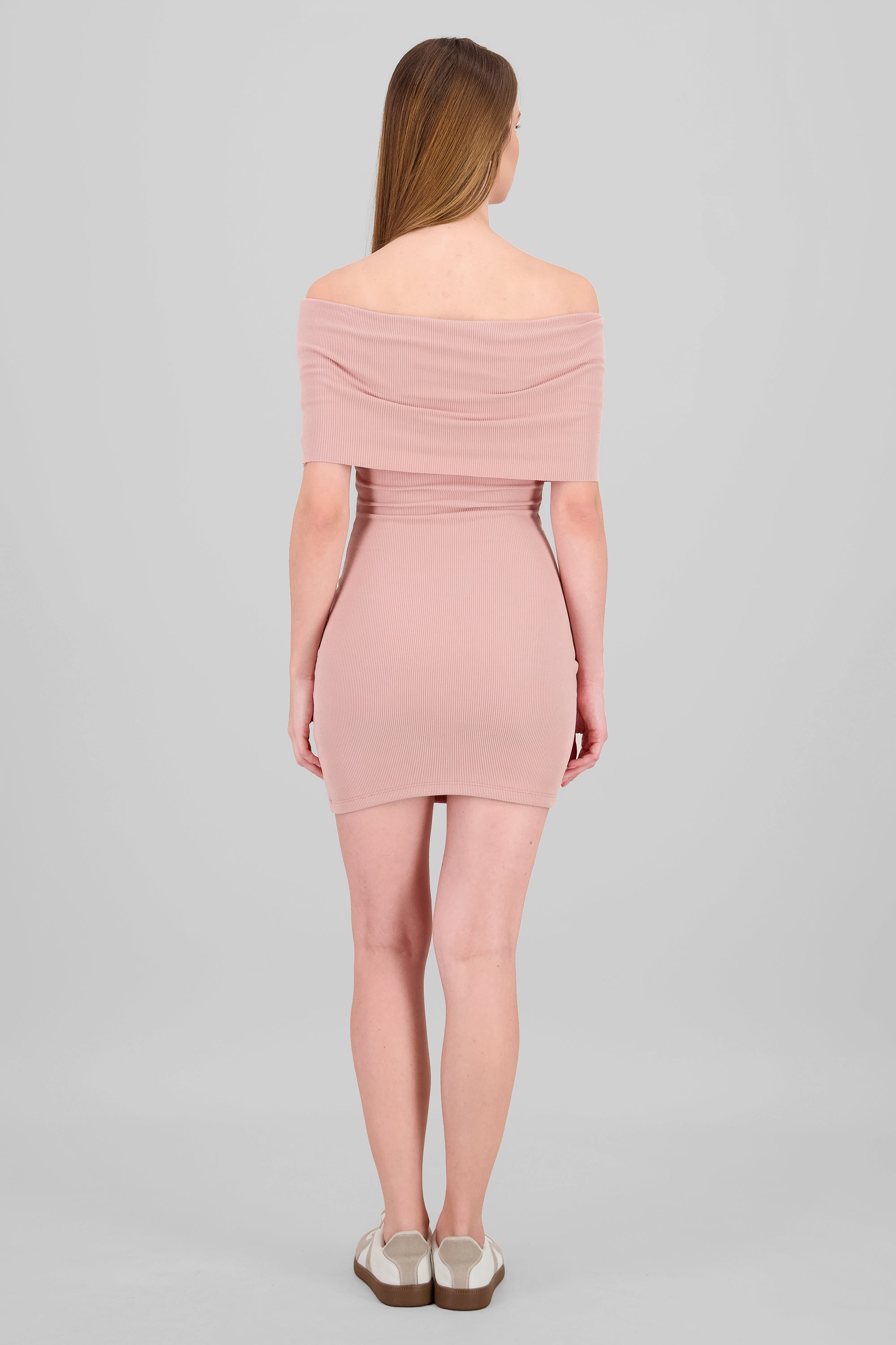 Vestido mini rib off shoulder ROSA PASTEL