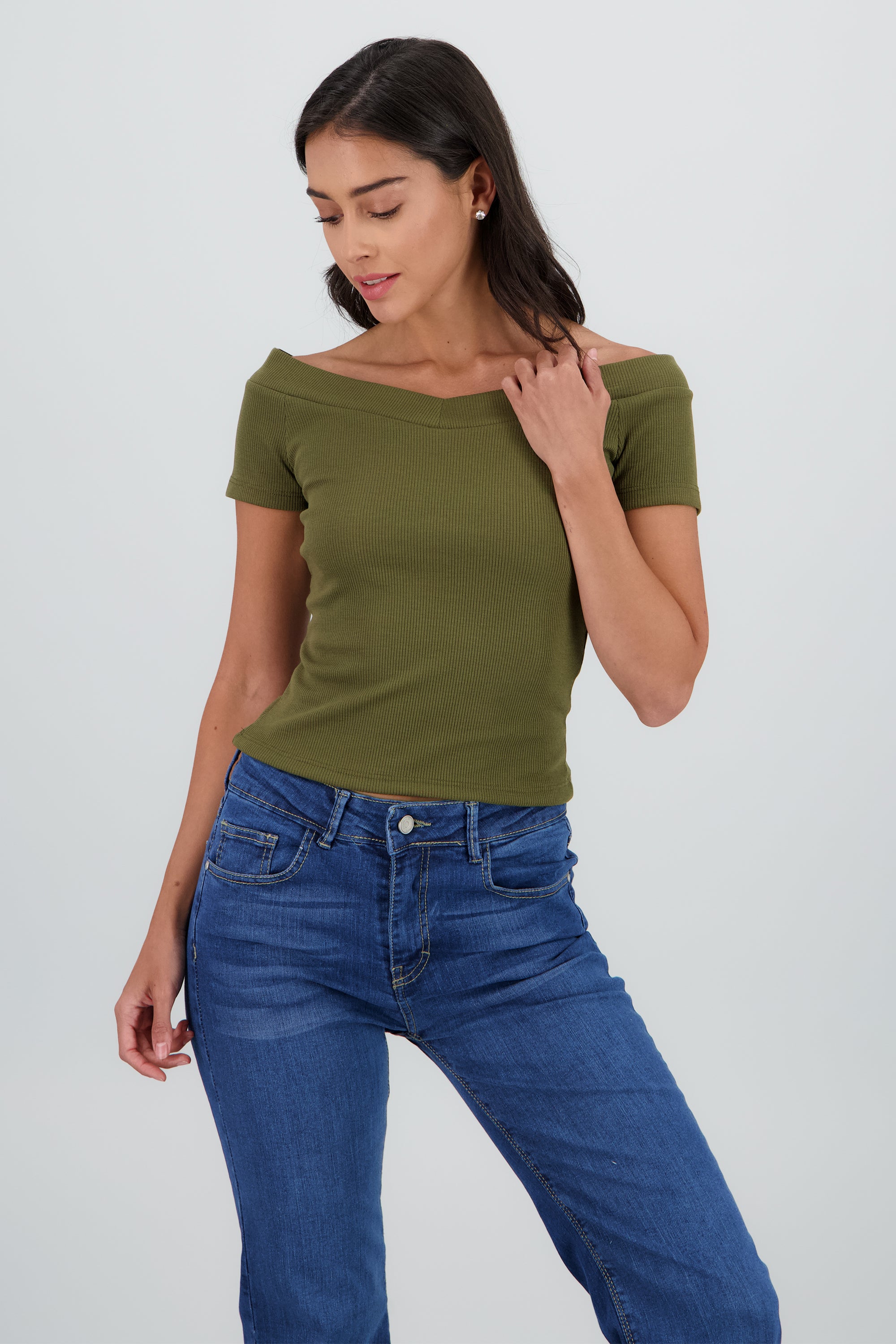 Top off shoulder manga corta VERDE PASTO